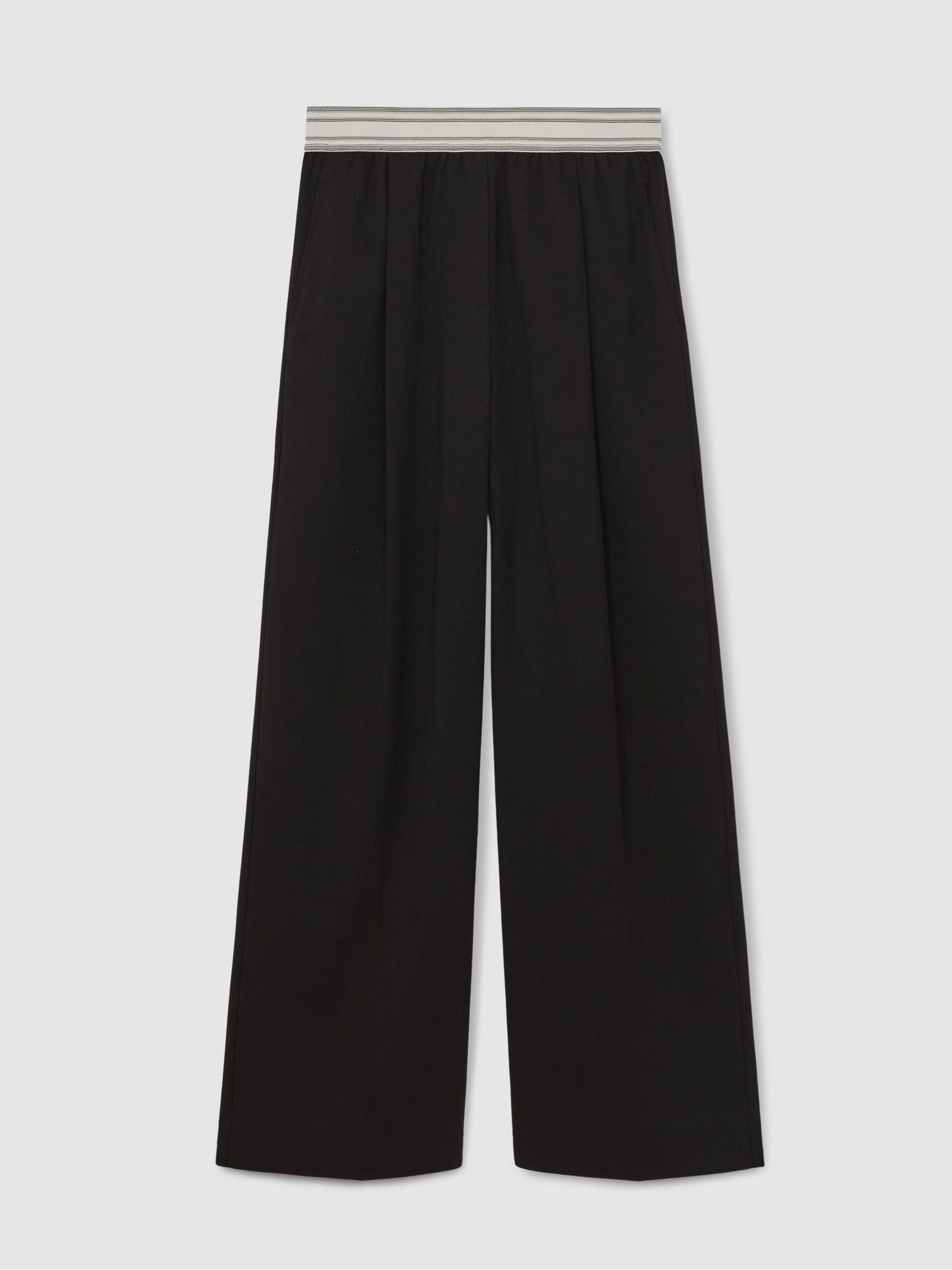 Wide-Leg Contrast-Waistband Trousers in Black - Image 2 of 6
