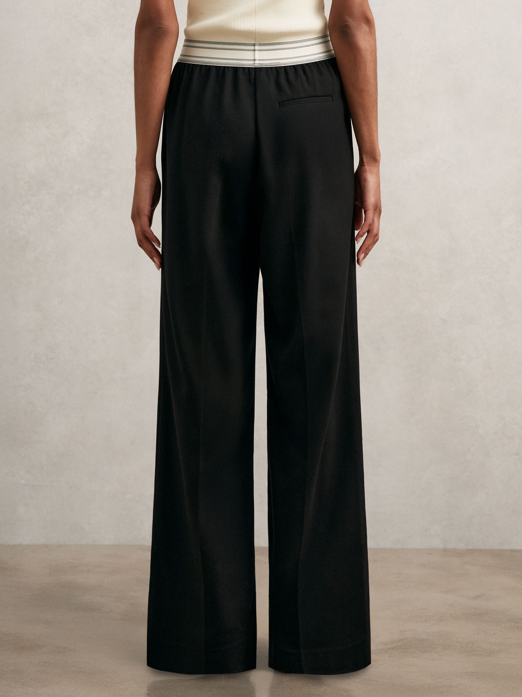 Wide-Leg Contrast-Waistband Trousers in Black - Image 5 of 6