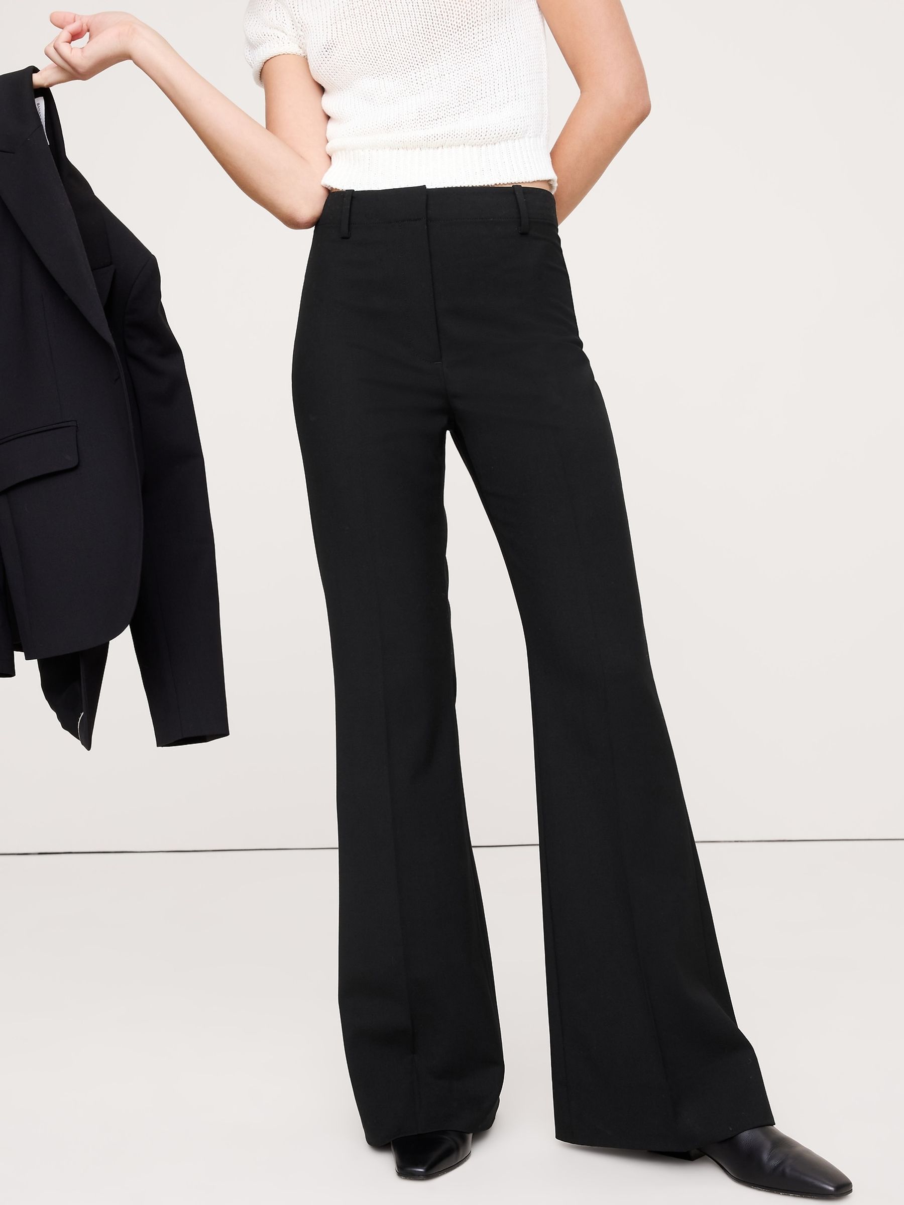 Banana Republic Black High-Rise Flare Italian Wool Trousers - Image 4 of 5