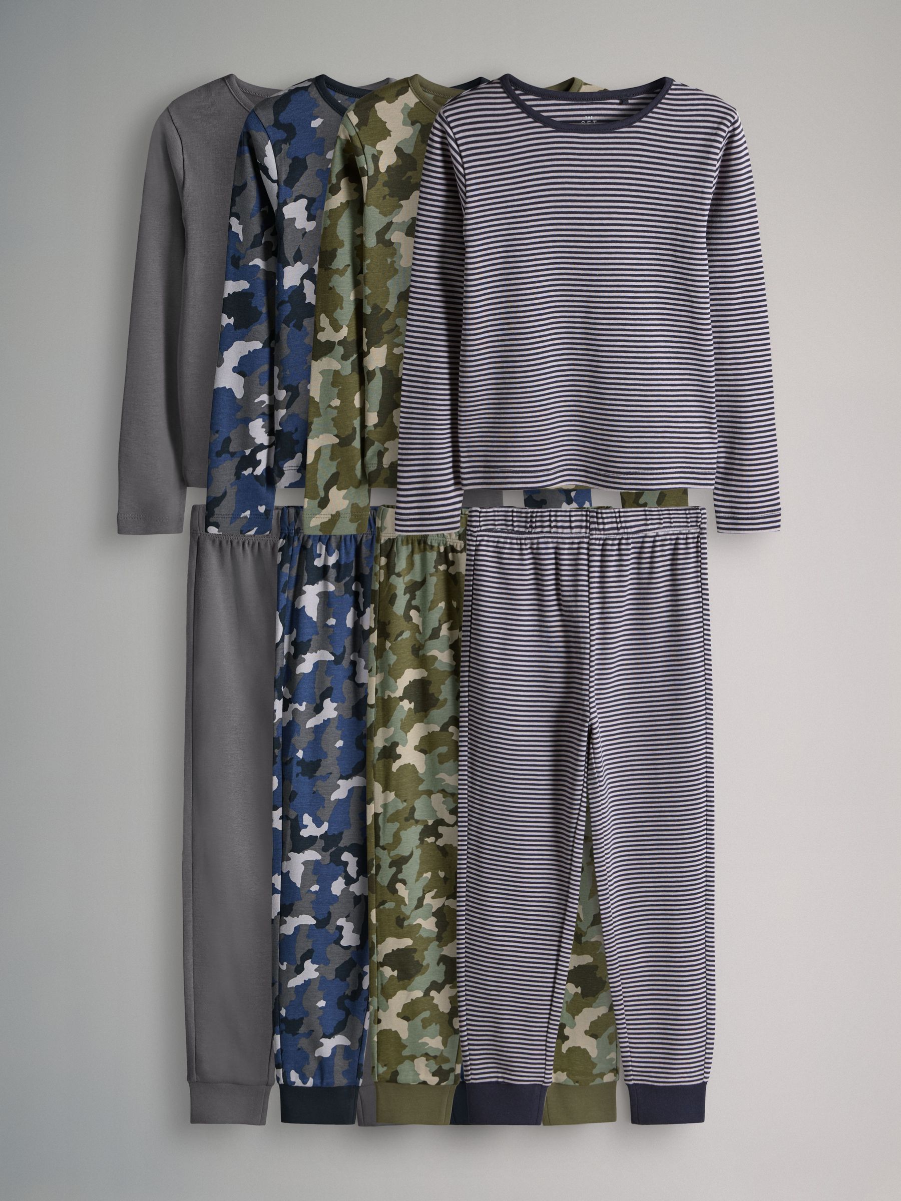 Navy Blue/Khaki/Charcoal Grey - 4 Pack Snuggle Fit Cotton Jersey Pyjamas Set - Image 1 of 6