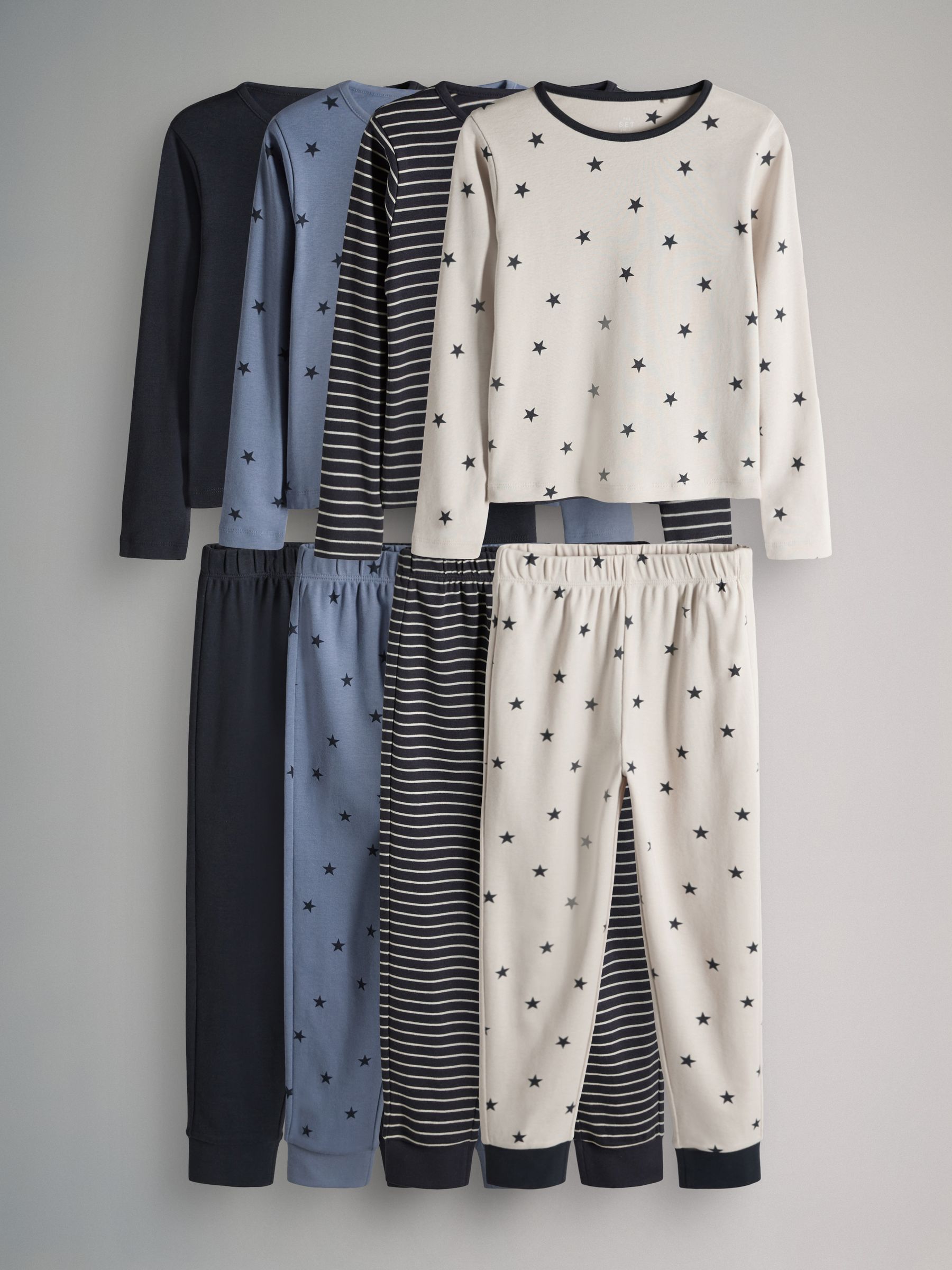 Navy Blue/Cream/Stripe - 4 Pack Snuggle Fit Cotton Jersey Pyjamas Set - Image 1 of 7
