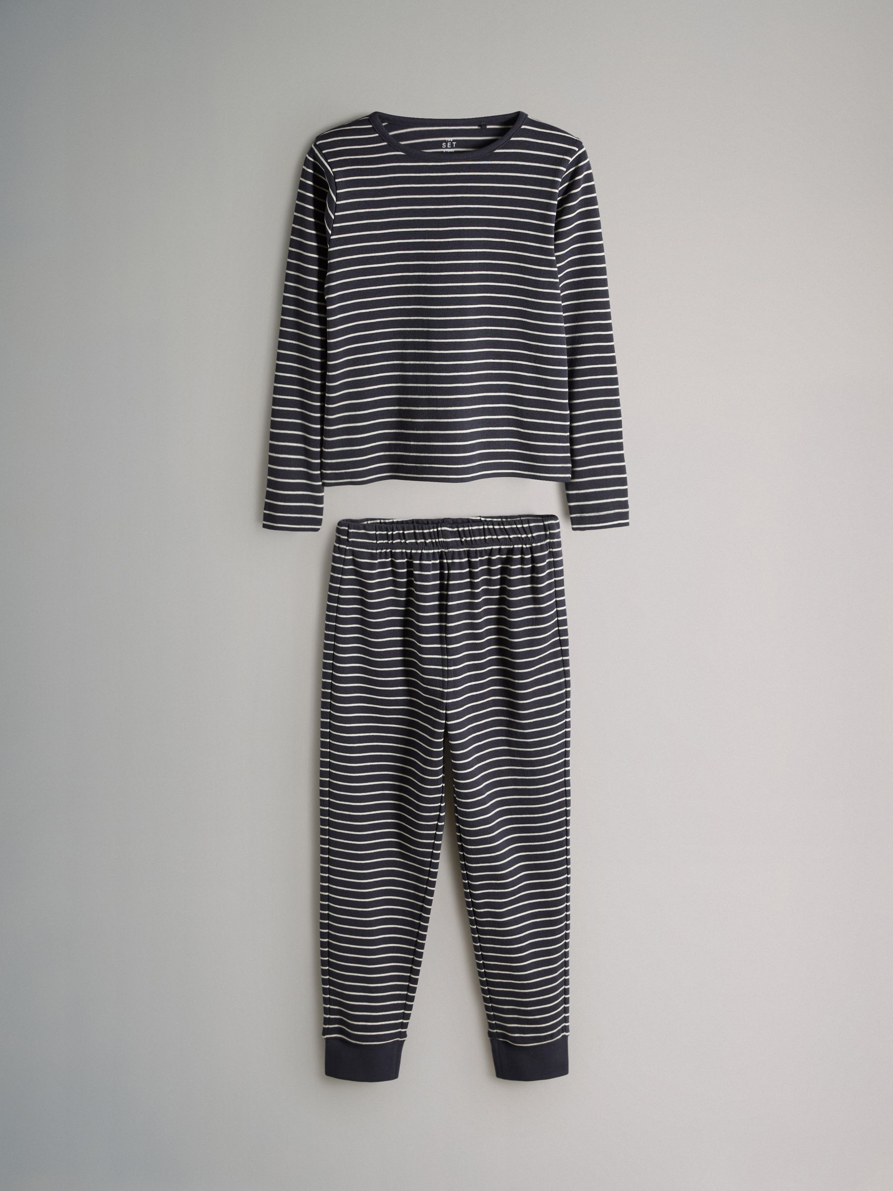 Navy Blue/Cream/Stripe - 4 Pack Snuggle Fit Cotton Jersey Pyjamas Set - Image 5 of 7
