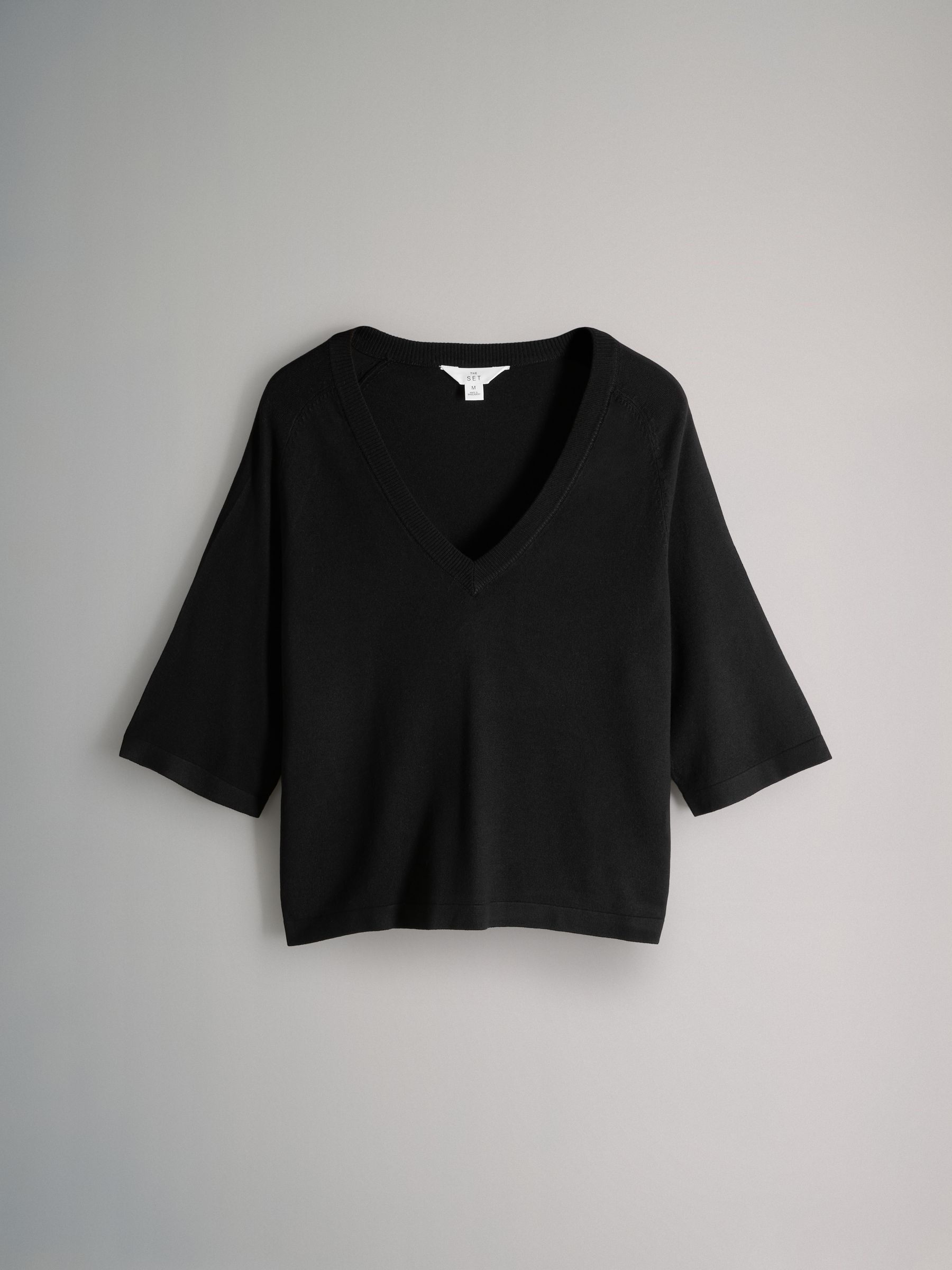 Black/Taupe Brown/Cream Fine Knit V-Neck T-Shirts 3 Pack - Image 2 of 6