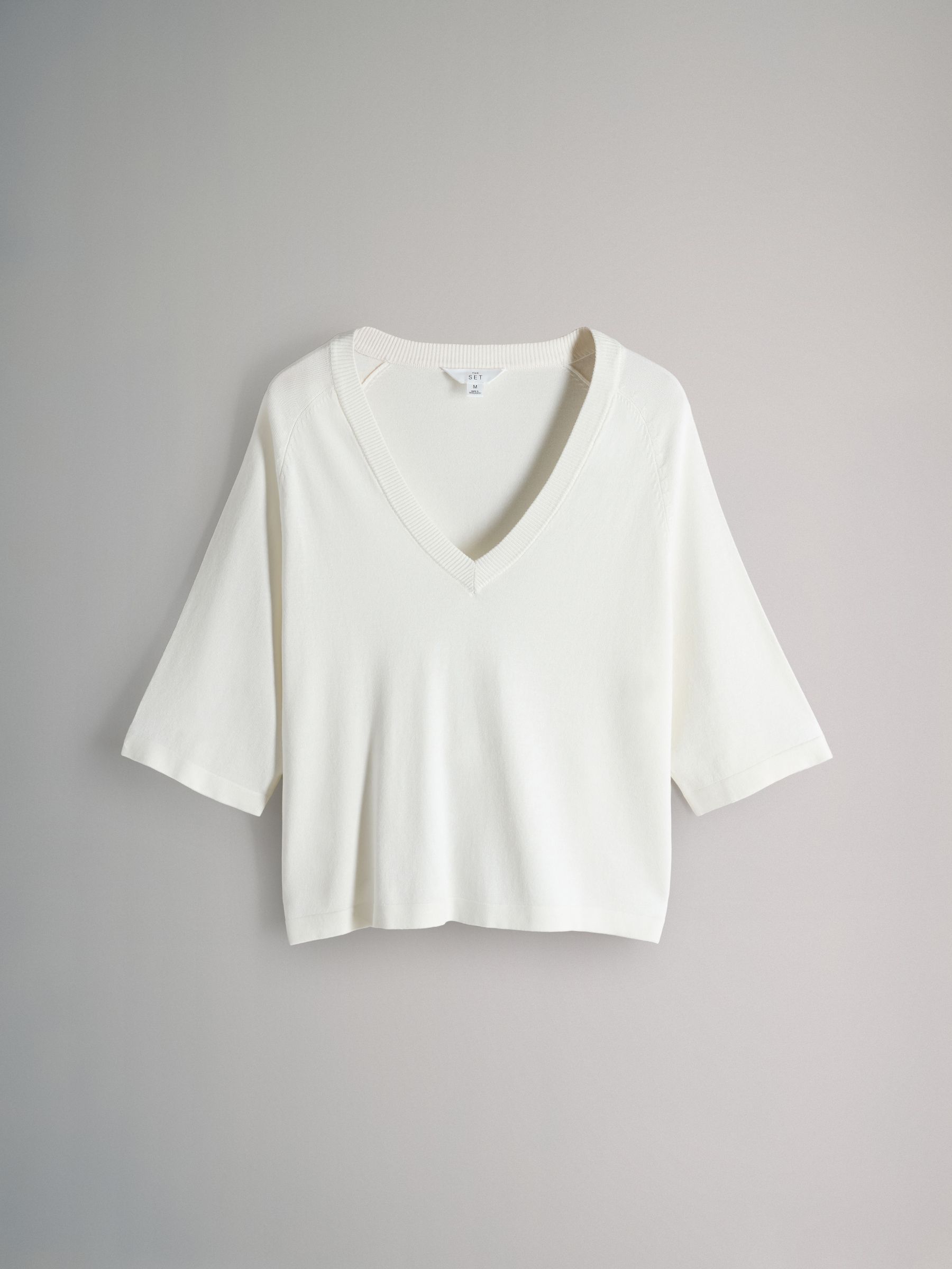 Black/Taupe Brown/Cream Fine Knit V-Neck T-Shirts 3 Pack - Image 3 of 6