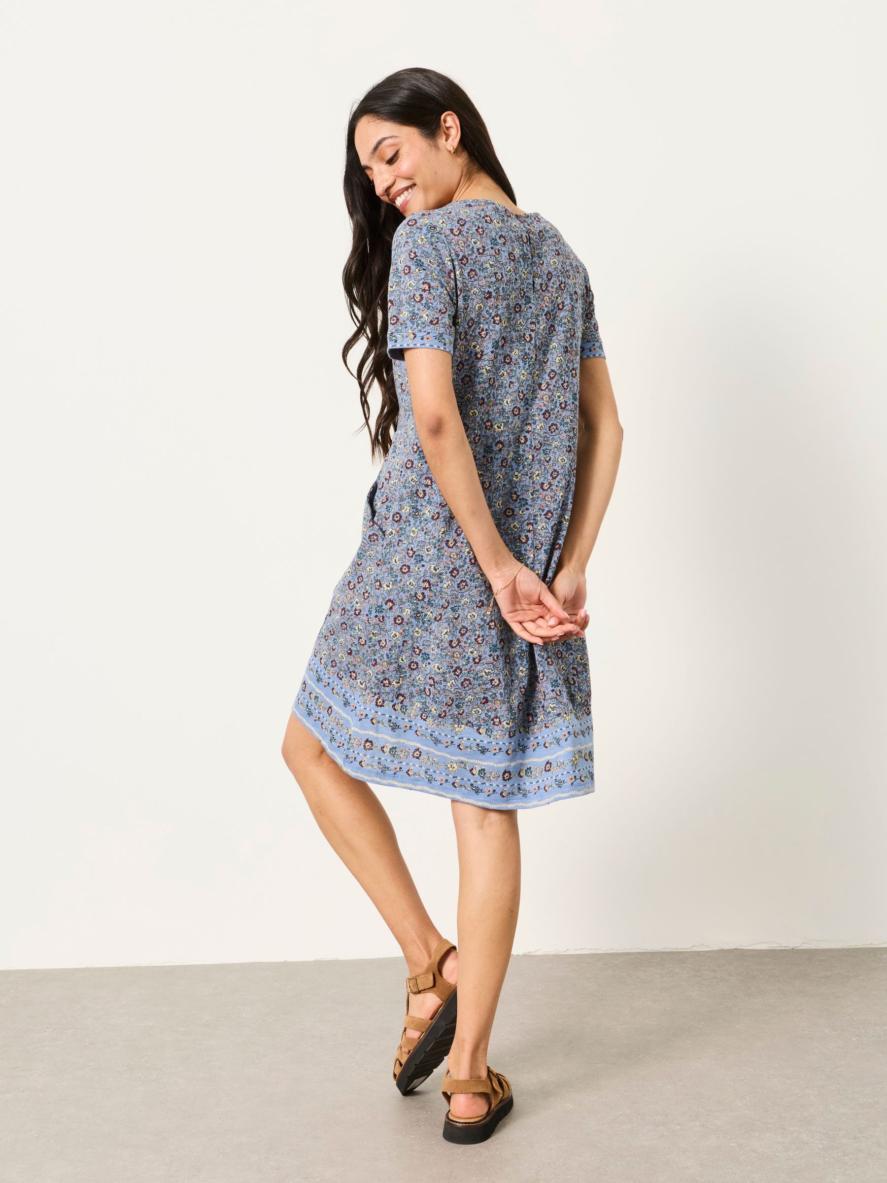 Simone Blue Vintage Ditsy Regular Jersey Dress | FatFace USA
