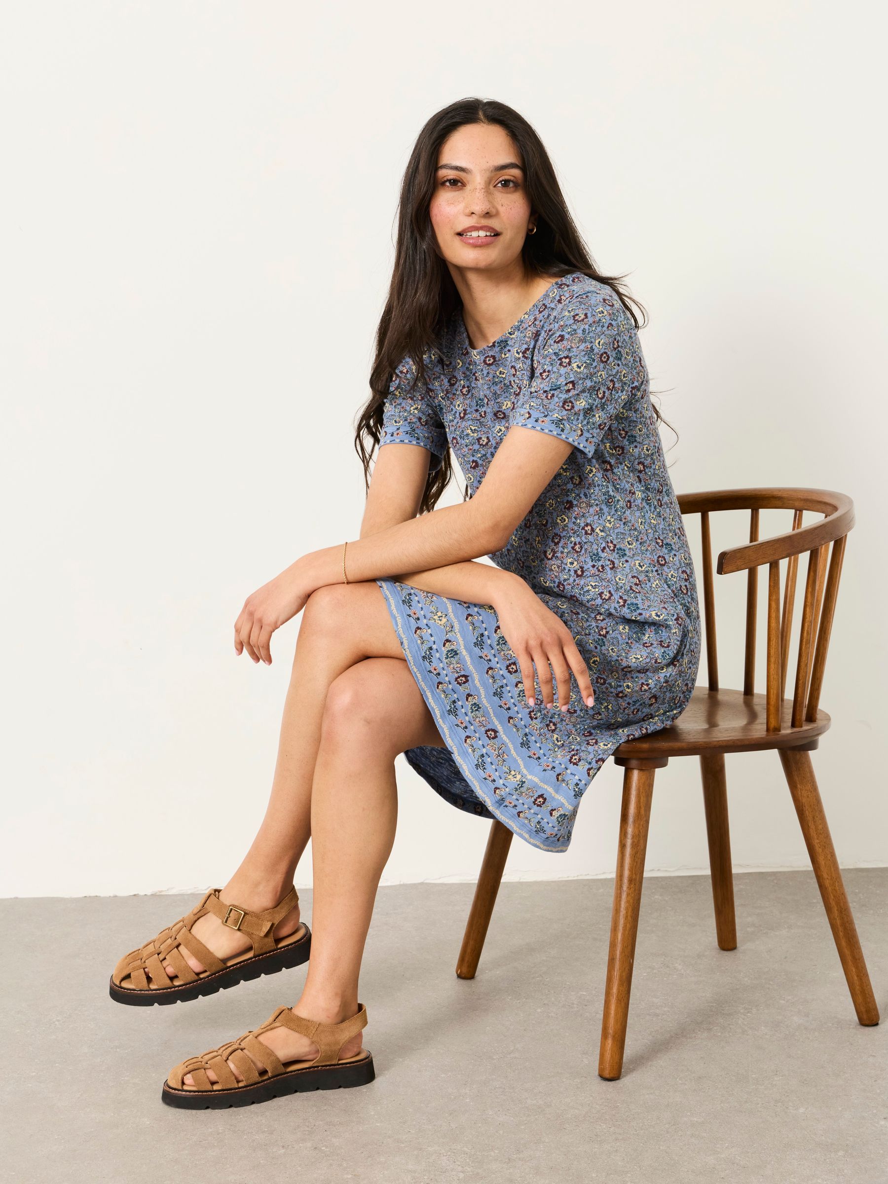Simone Blue Vintage Ditsy Regular Jersey Dress | FatFace USA
