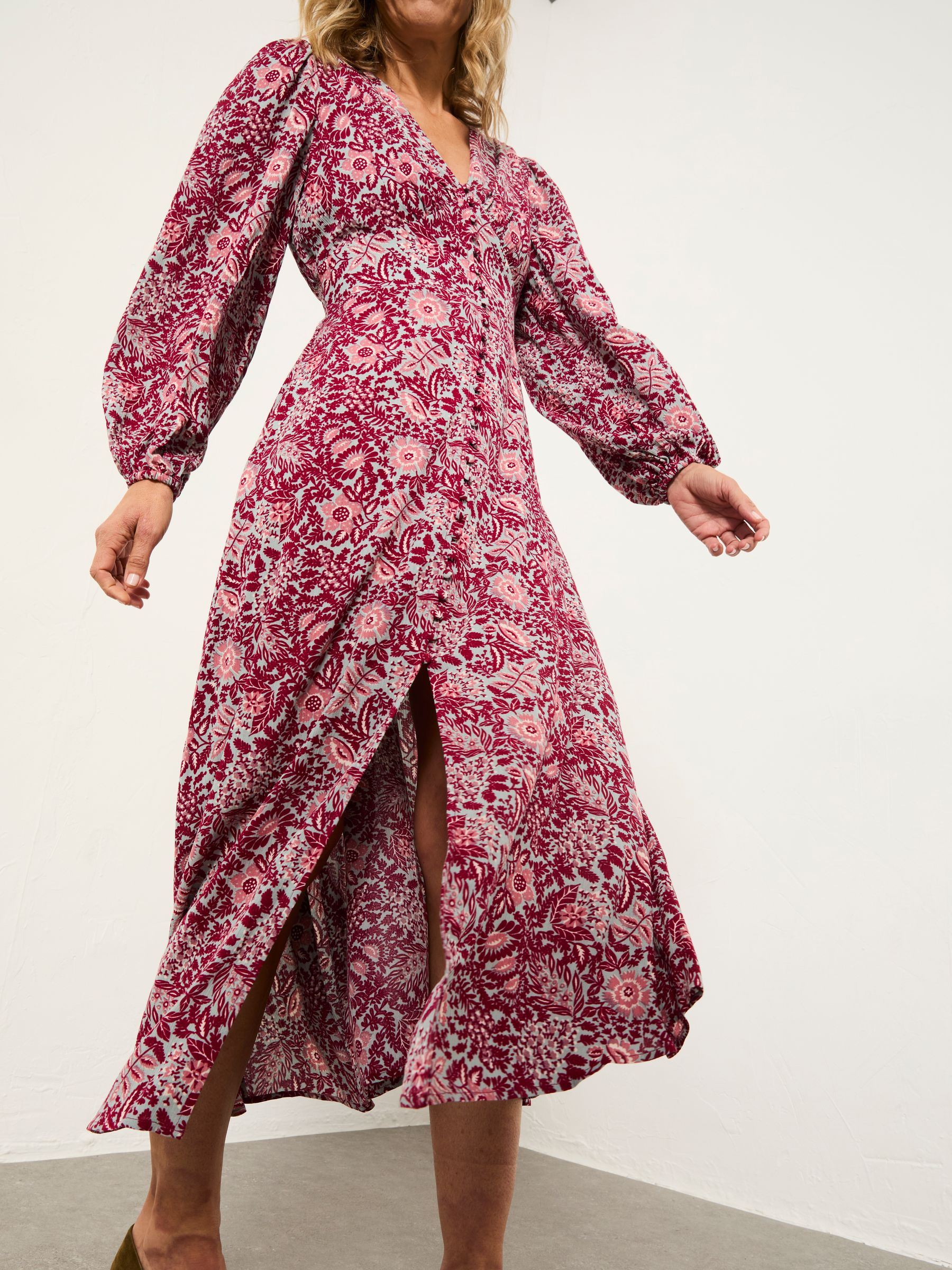 Livvy Plum Purple Spriggy Ditsy Regular Midi Dress - Image 6 of 7