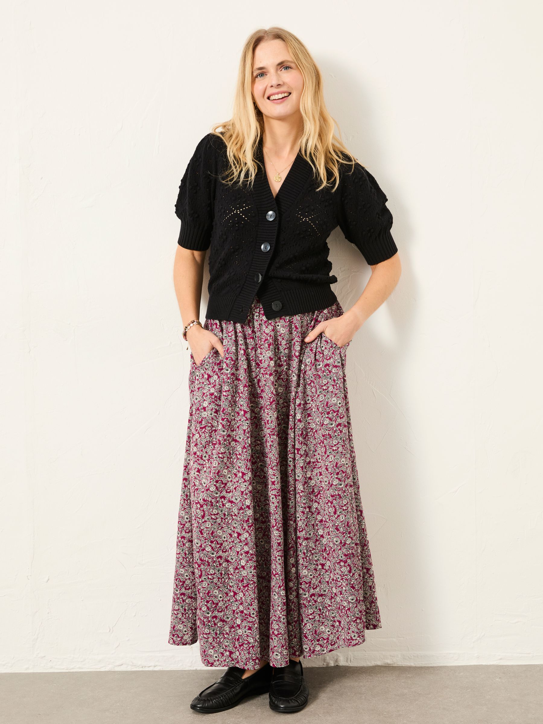 Willow Plum Purple 2 Tone Floral Midi Skirt - Image 1 of 5 Willow Plum Purple 2 Tone Floral Midi Skirt - Image 1 of 5