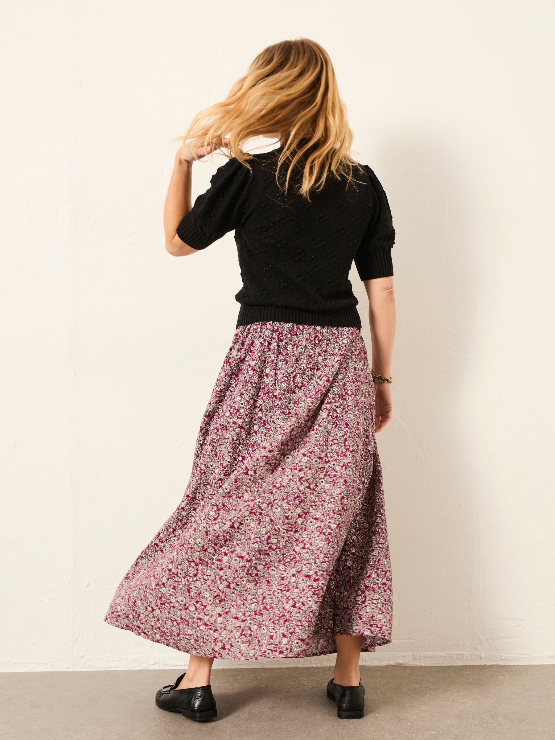Willow Plum Purple 2 Tone Floral Midi Skirt - Image 2 of 5 Willow Plum Purple 2 Tone Floral Midi Skirt - Image 2 of 5