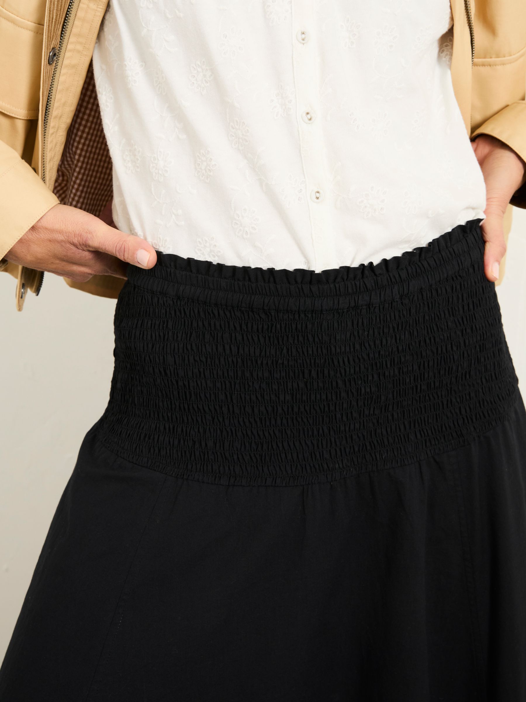 Harper Black 100% Cotton Pleated Maxi Skirt | FatFace USA