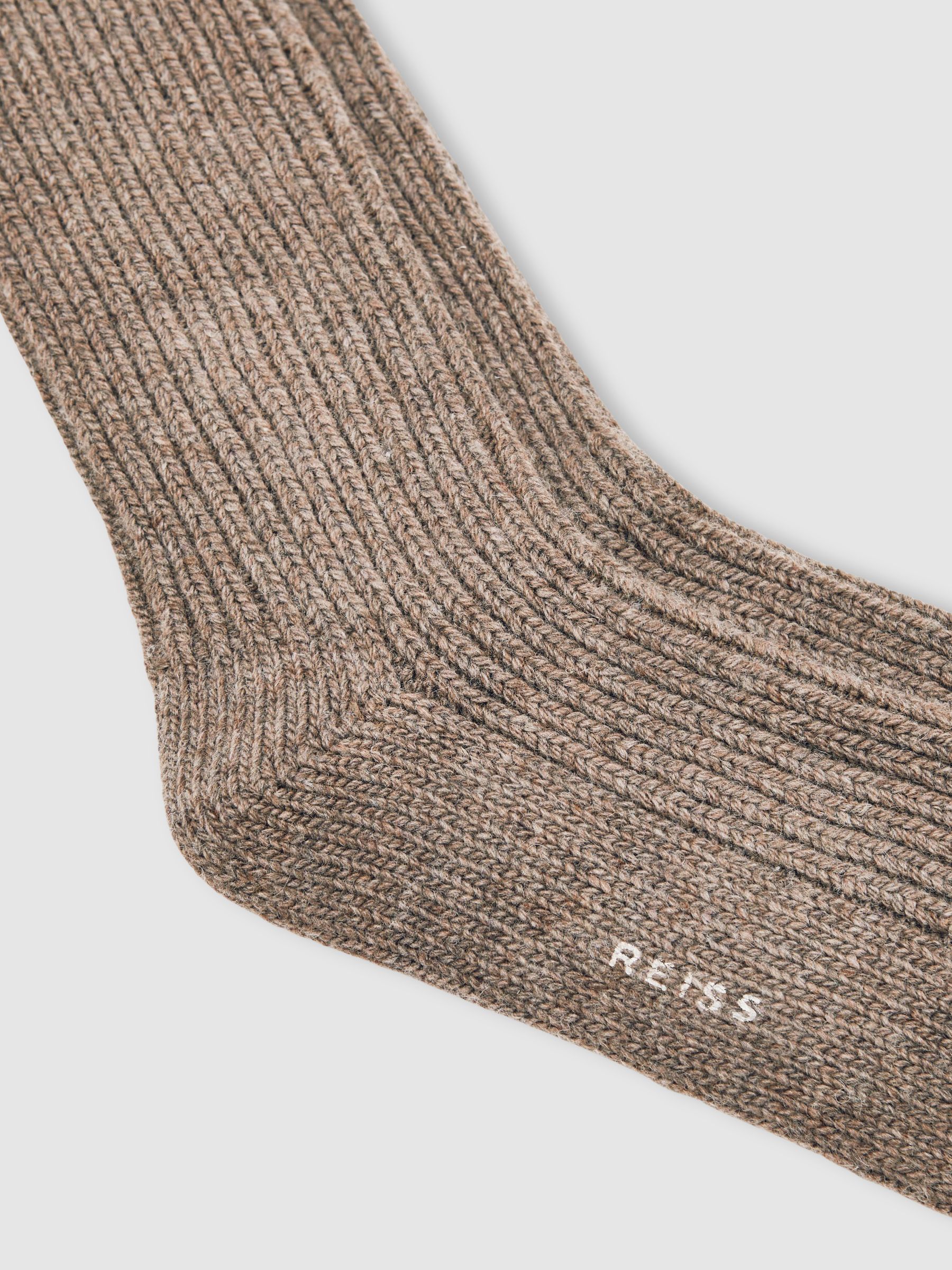 Wool Blend Ribbed Socks in Chocolate - Image 2 of 3