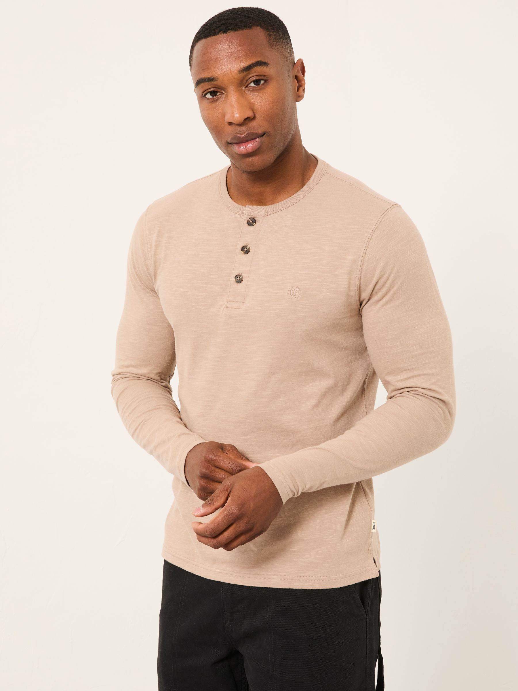 Henley Natural Long Sleeve Woodside Slub | FatFace USA