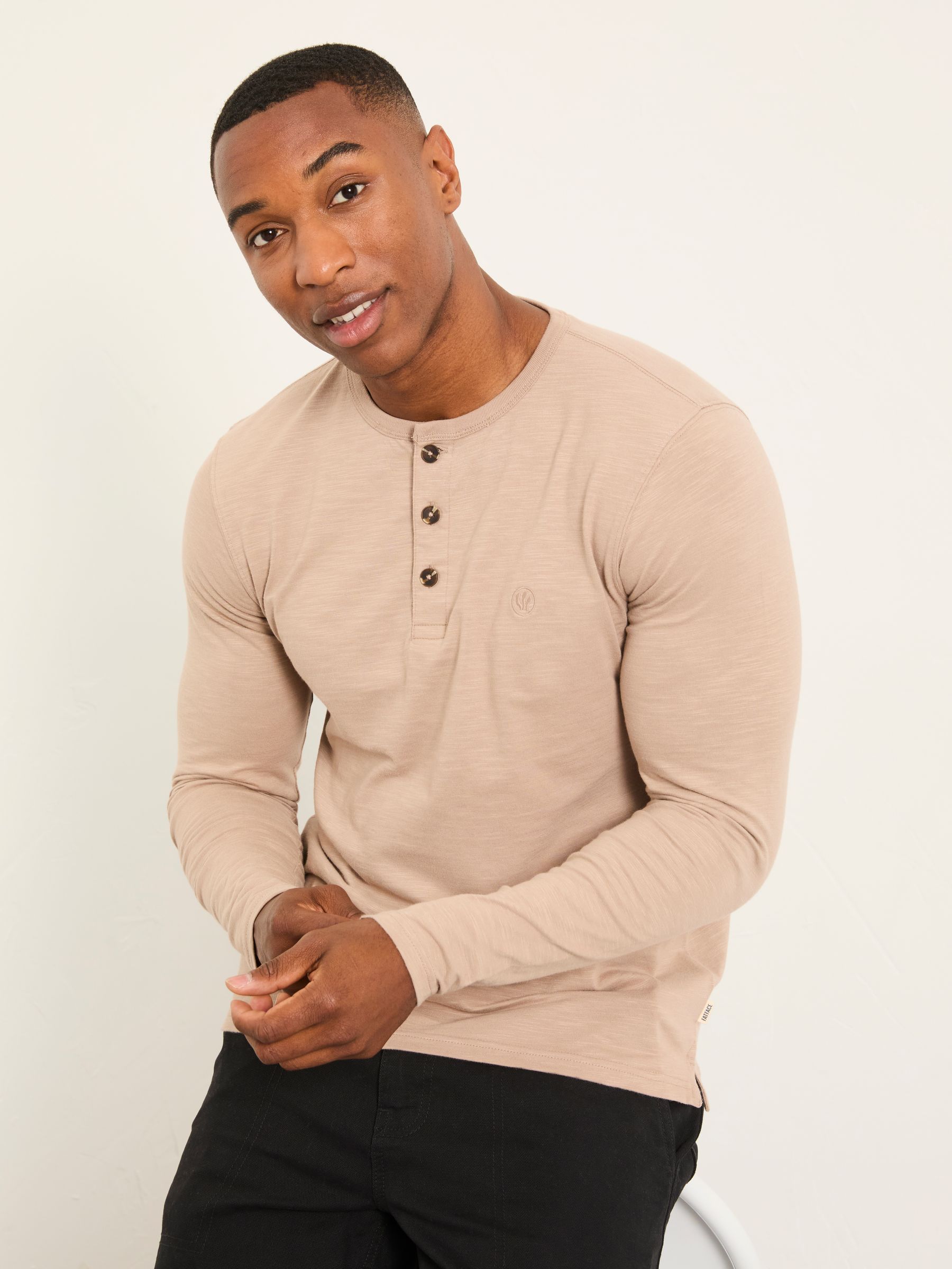 Henley Natural Long Sleeve Woodside Slub - Image 5 of 6