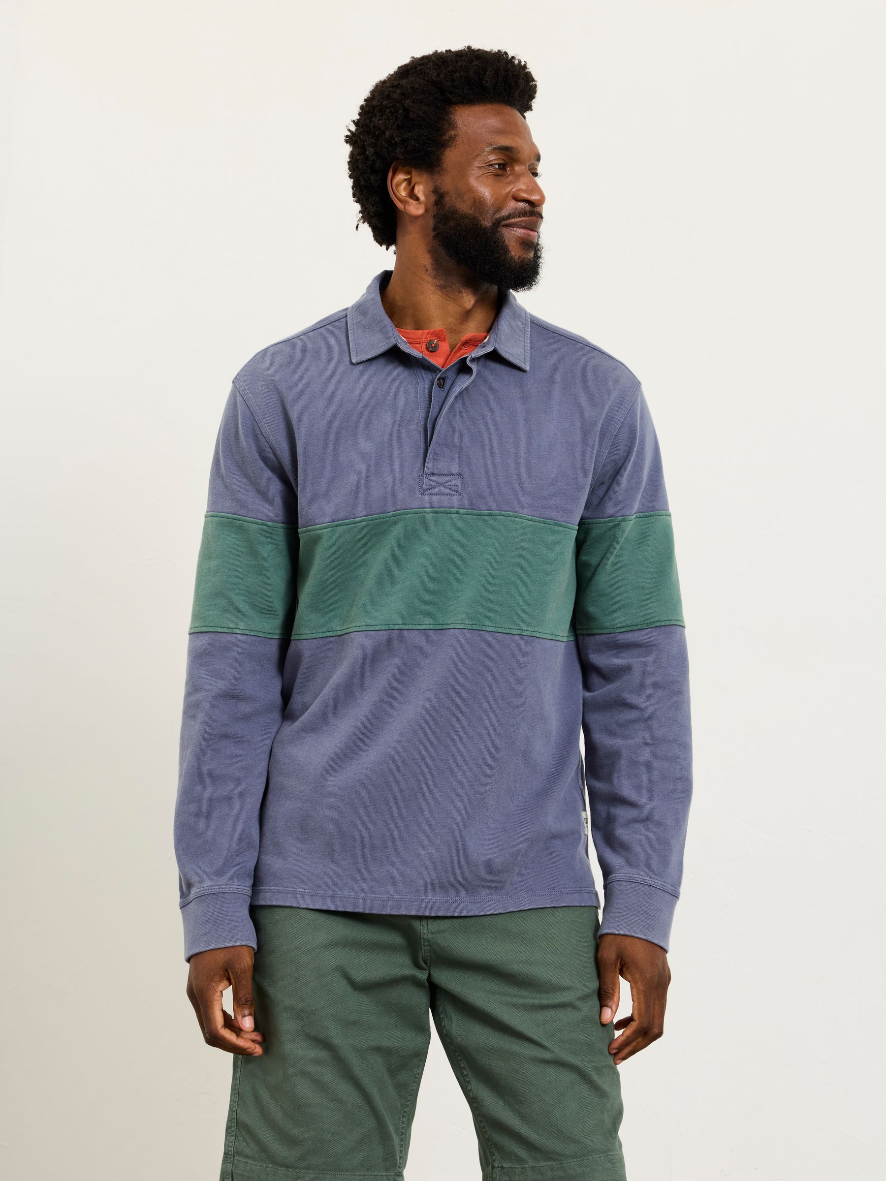 Denim Dark Blue Long Sleeve Rugby Stripe Polo - Image 1 of 5