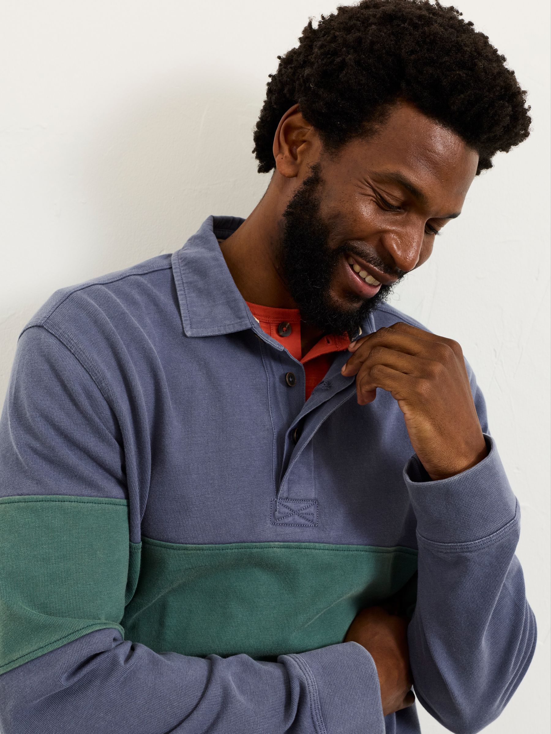 Denim Dark Blue Long Sleeve Rugby Stripe Polo - Image 3 of 5