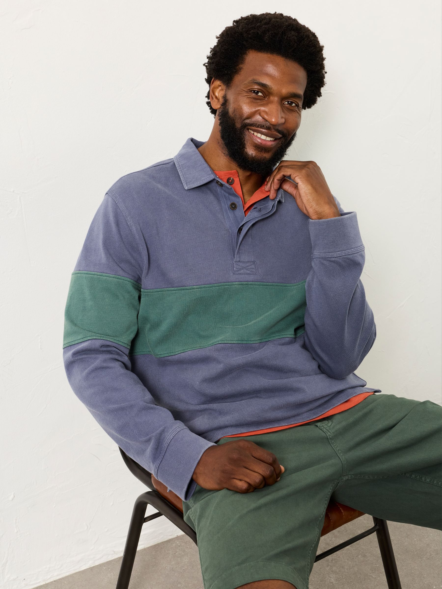 Denim Dark Blue Long Sleeve Rugby Stripe Polo - Image 4 of 5