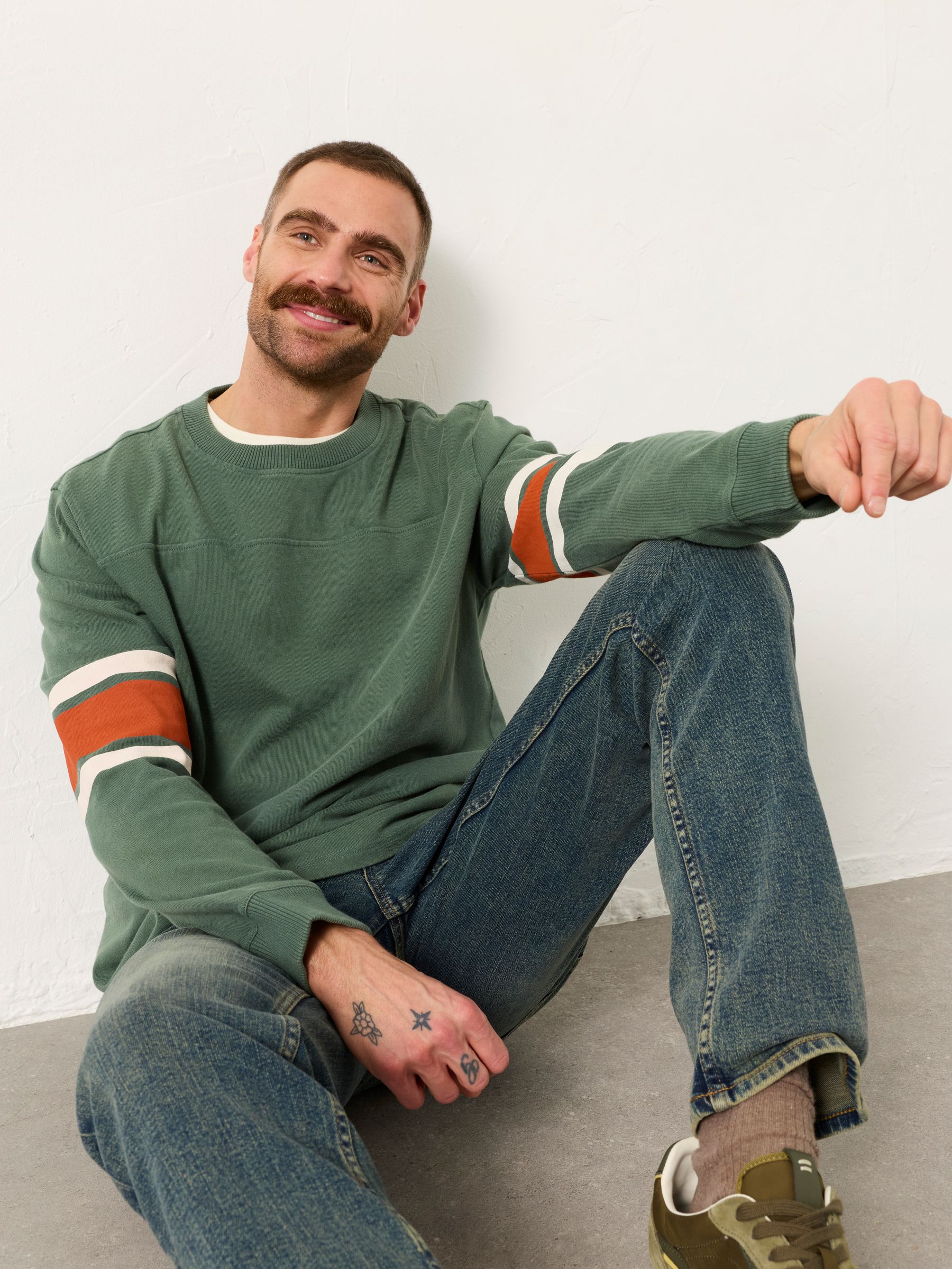 Alton Emerald Green Long Sleeve Relaxed Fit Stripe T-Shirt - Image 4 of 6