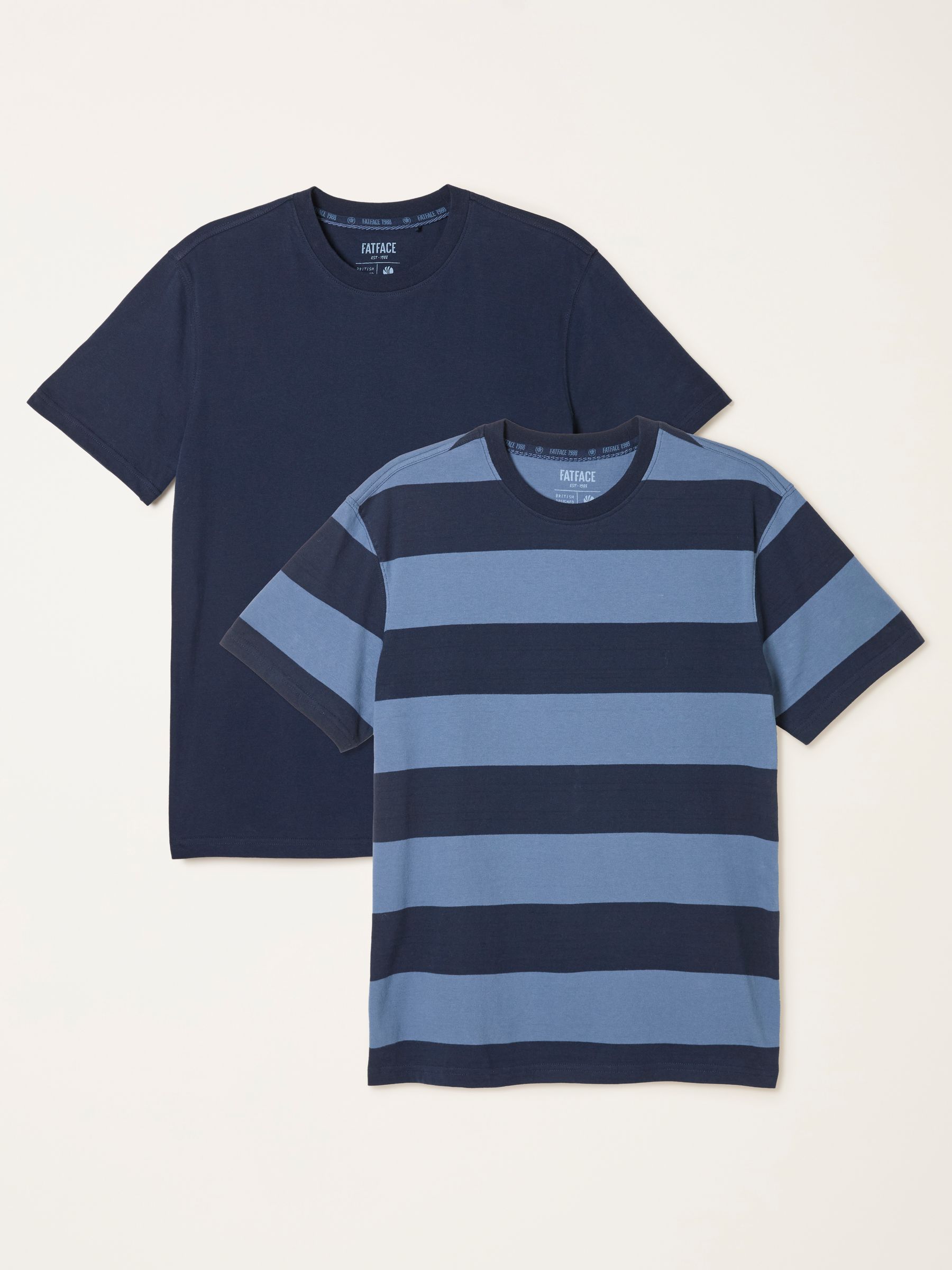 Navy Short Sleeve Striped Tshirts 2 Pack - Image 1 of 6