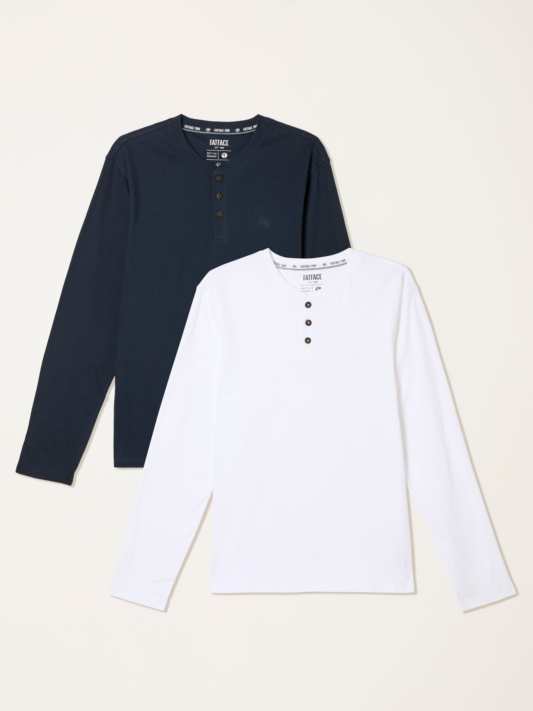 White Long Sleeve Henley Tshirts 2 Pack - Image 1 of 7