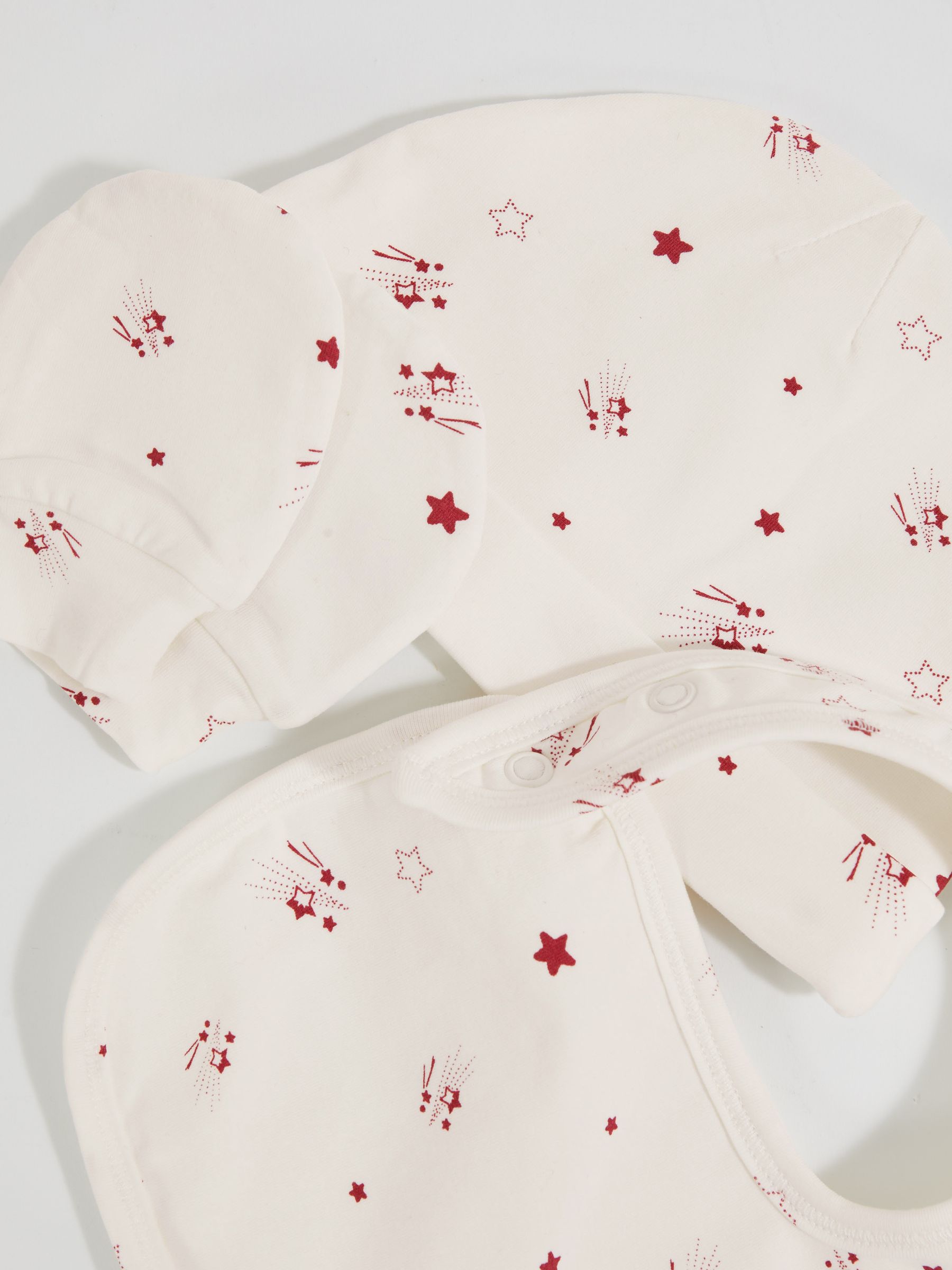 Hat, Bib And Mittens Set in Ivory Print - Image 2 of 3