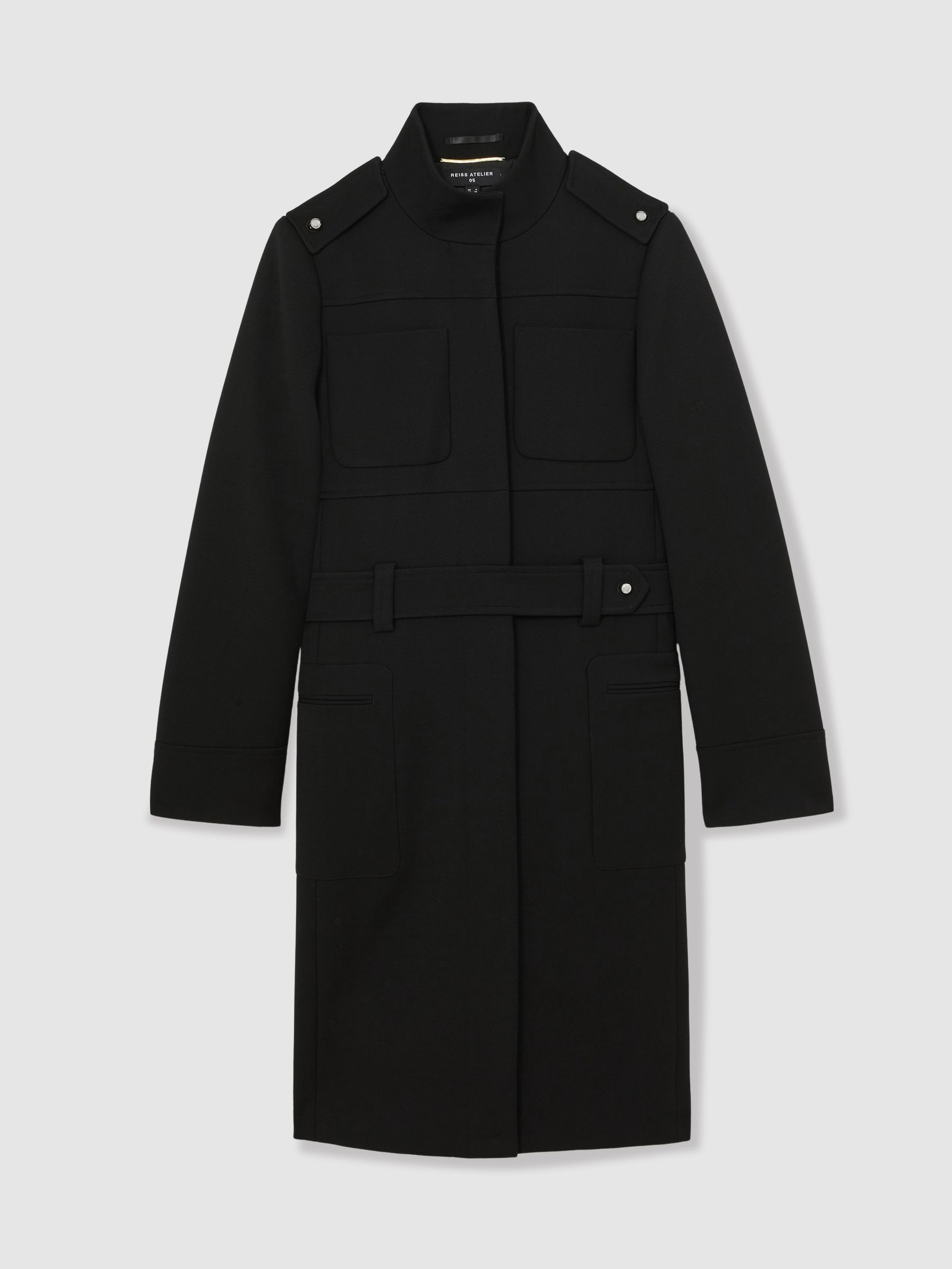Atelier Wool Belted Long Coat in Black - Image 2 of 6