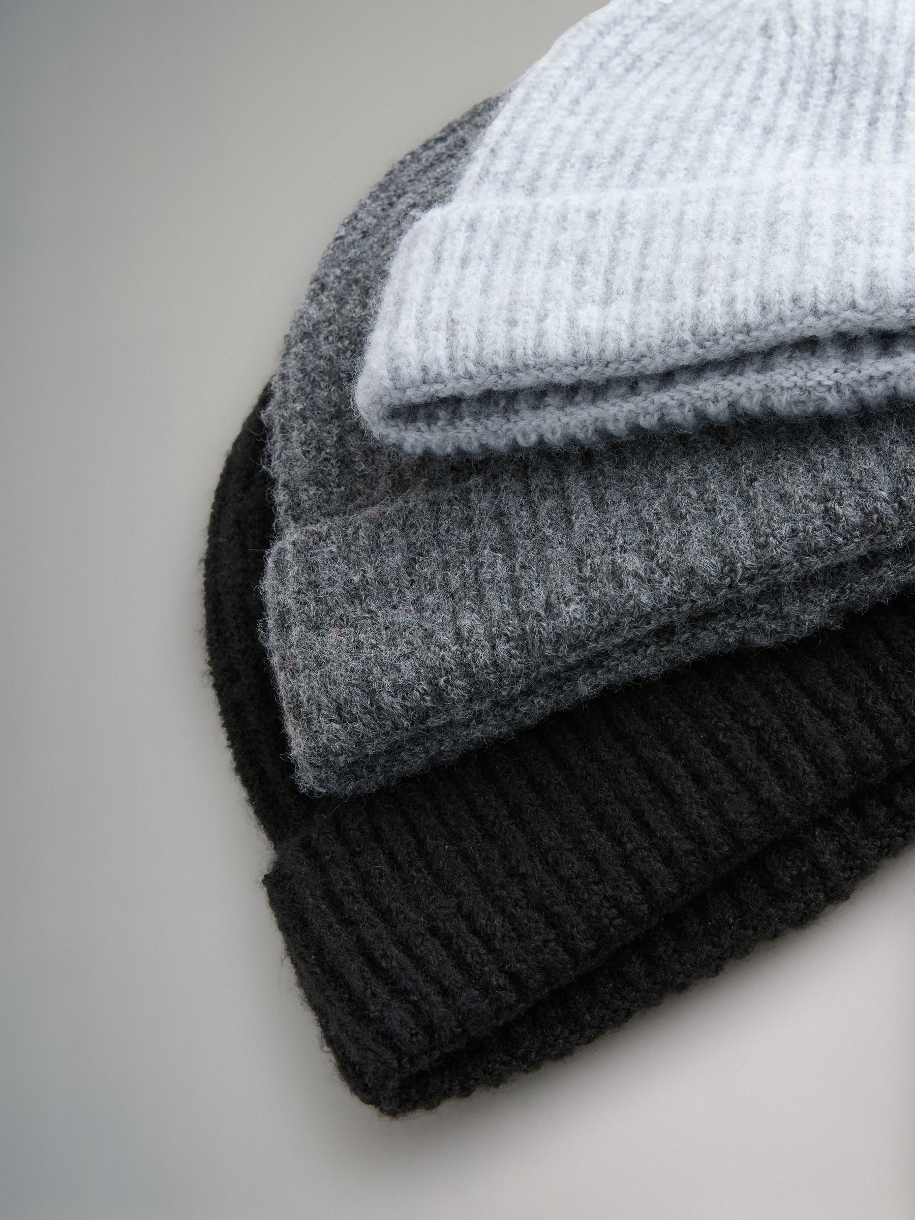3 Pack Beanies Black/Grey Marl/Charcoal Grey - Image 5 of 6