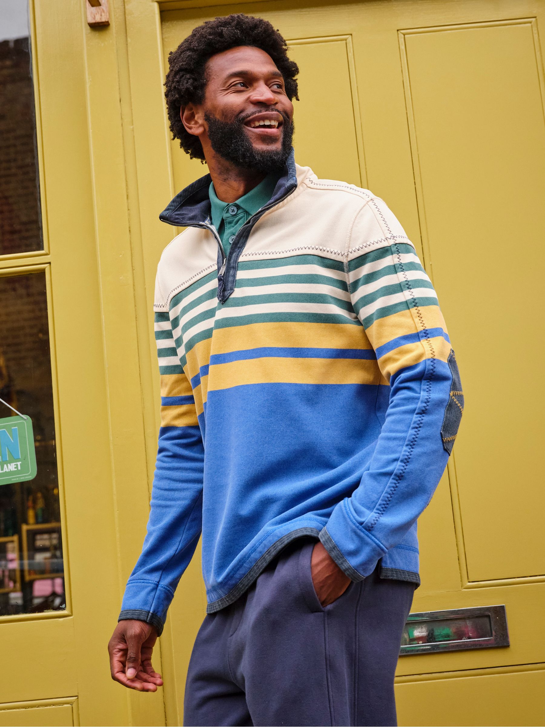 Airlie Cobalt Blue Stripe Quarter Neck Sweat Top | FatFace USA