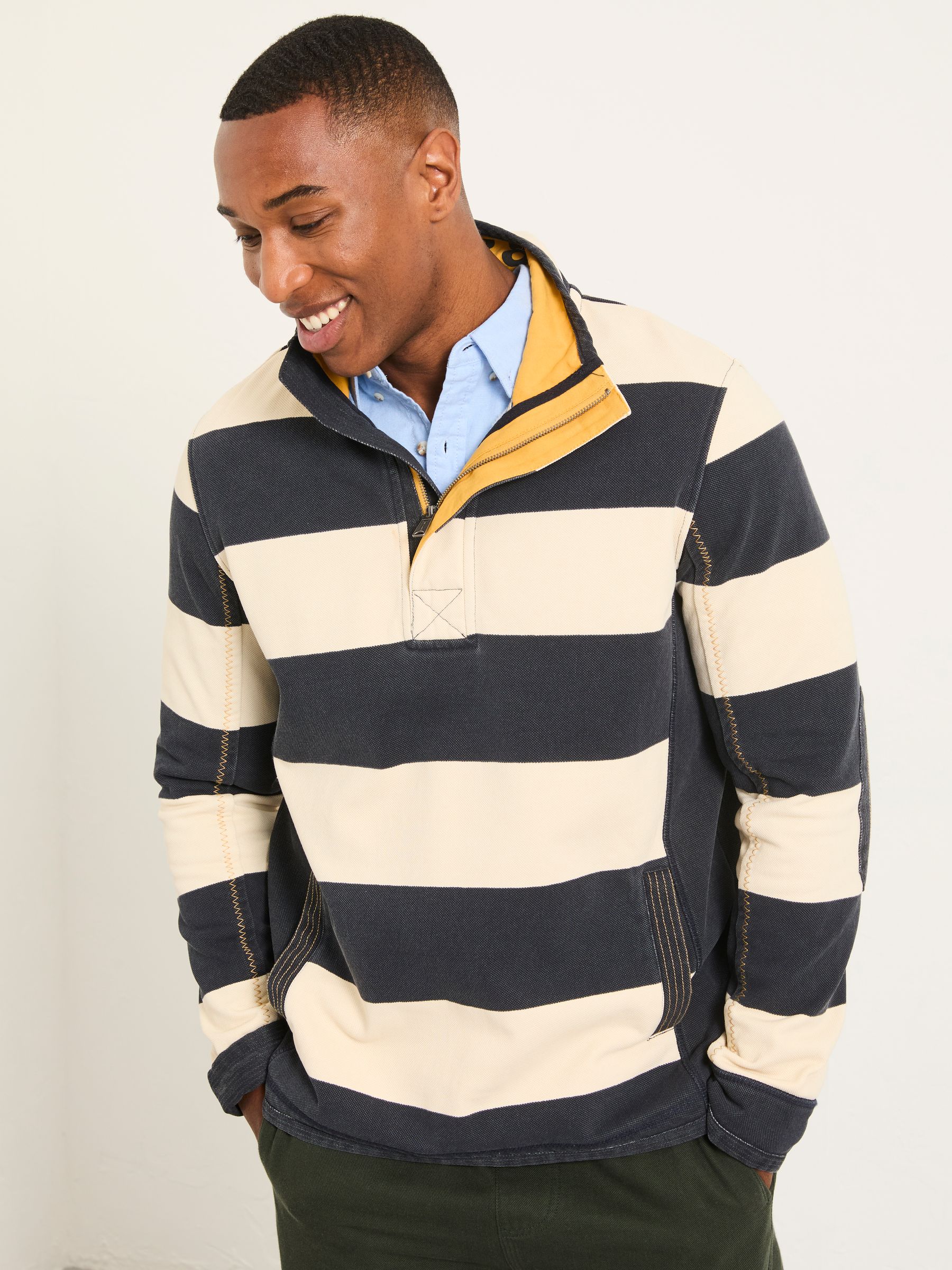 Airlie Navy Stripe Quarter Neck Sweat Top | FatFace USA