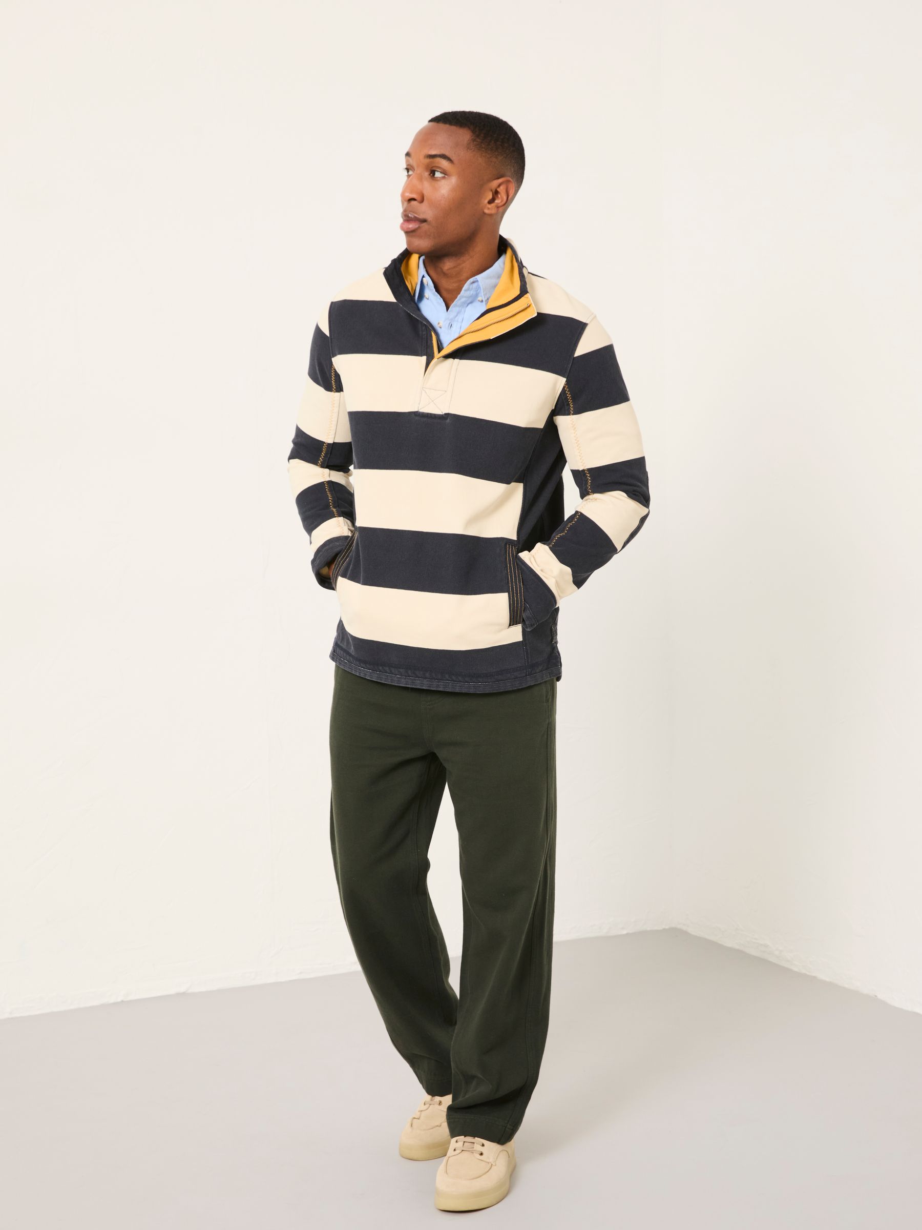Airlie Navy Stripe Quarter Neck Sweat Top | FatFace USA