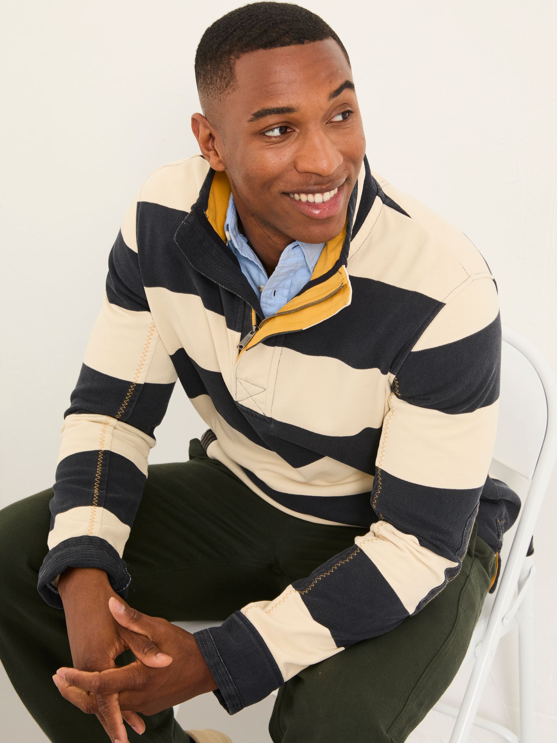Airlie Navy Stripe Quarter Neck Sweat Top | FatFace USA