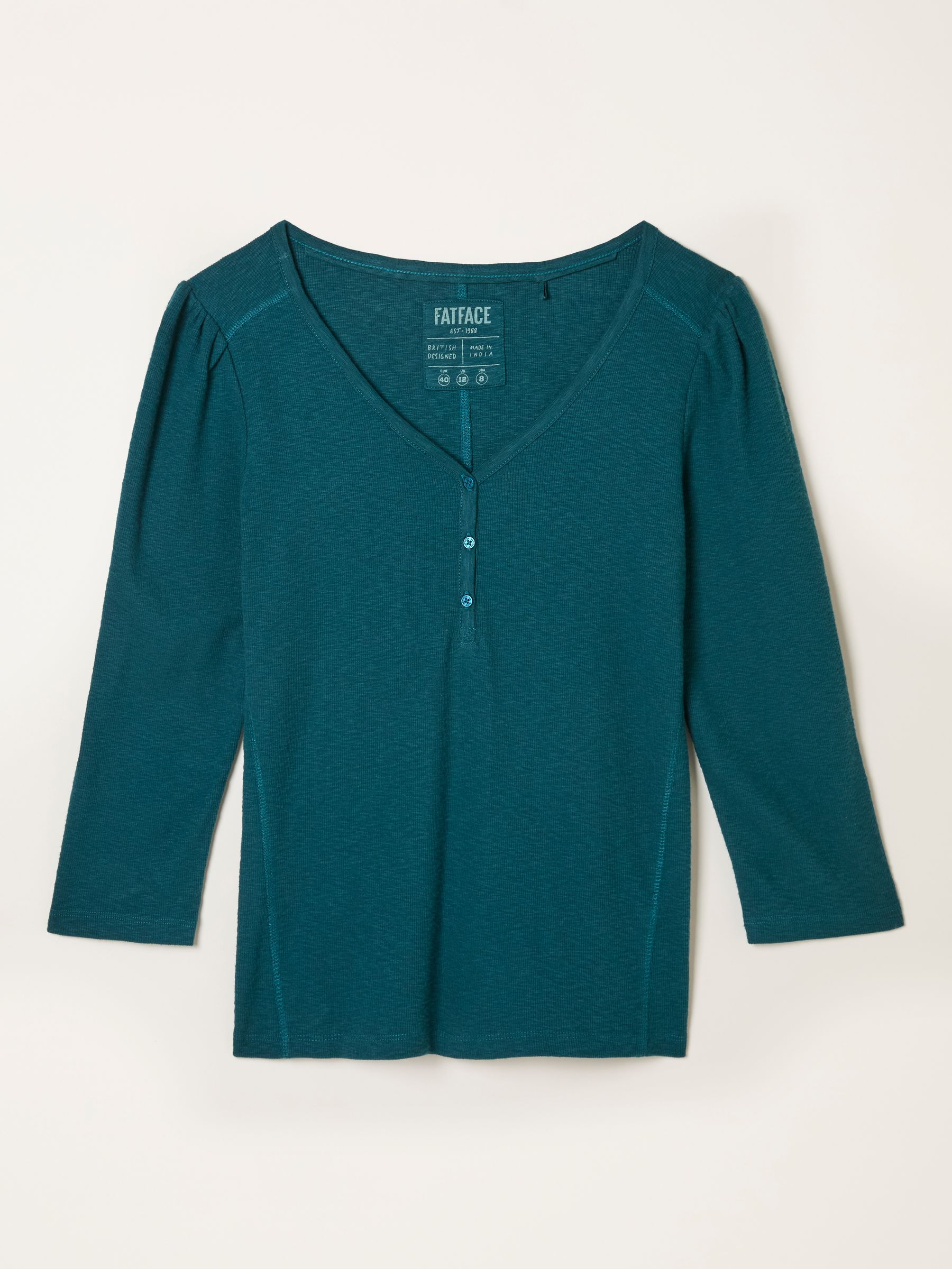 Connie Dark Teal Blue Henley Top - Image 1 of 1