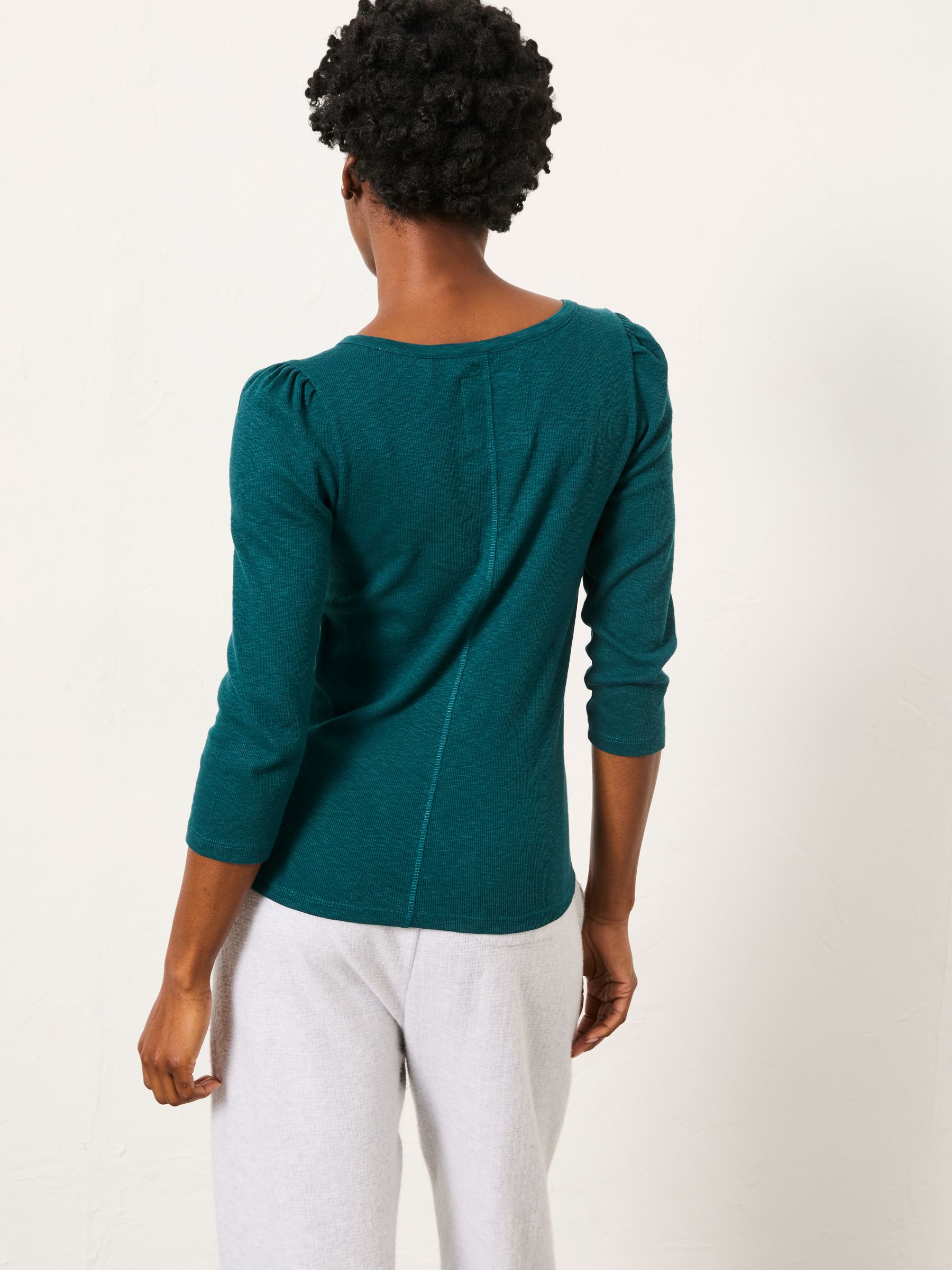 Connie Dark Teal Blue Henley V-neck Top - Image 3 of 6