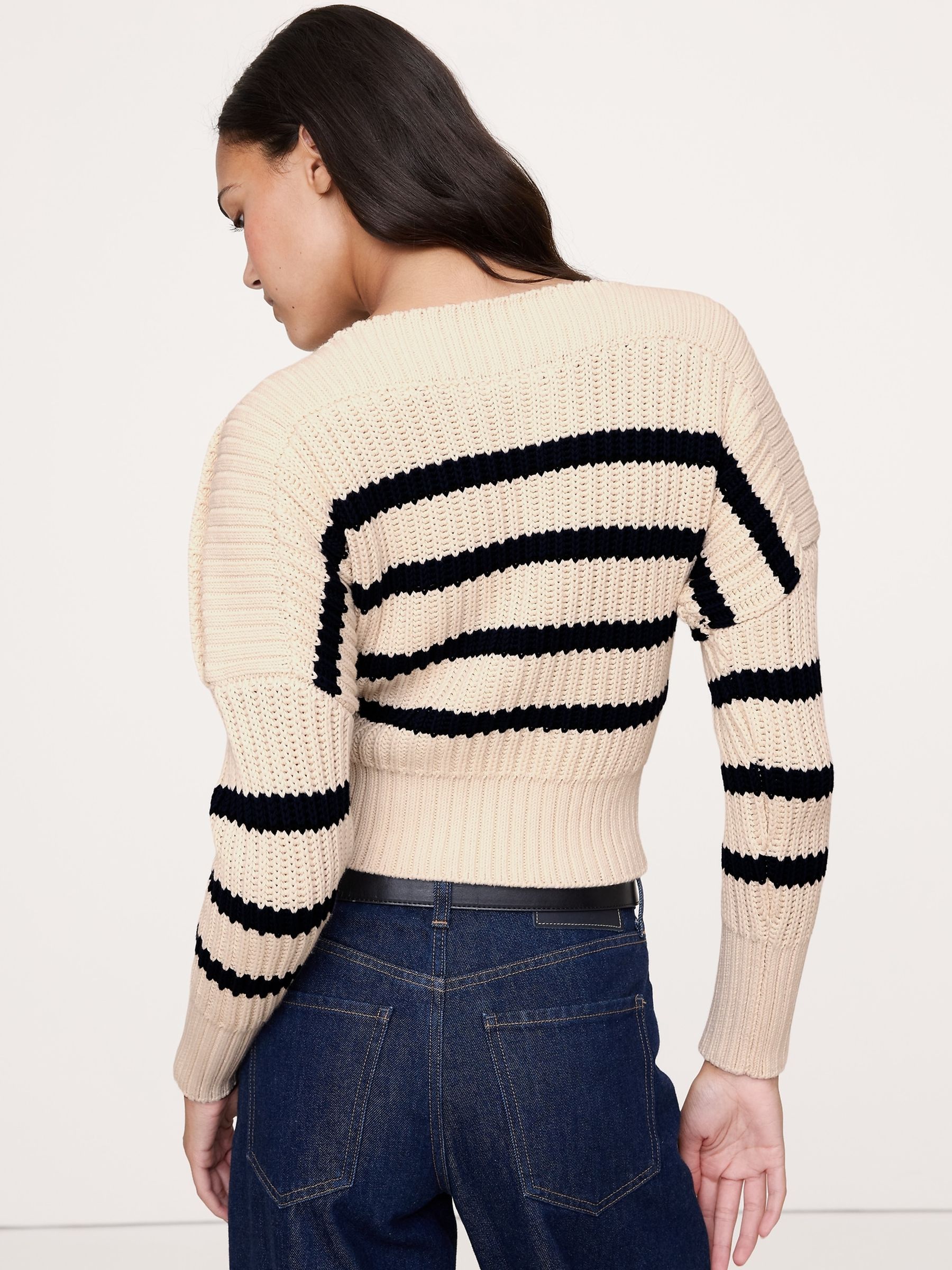Banana Republic Beige Cotton Button-Shoulder Sweatshirt - Image 2 of 4