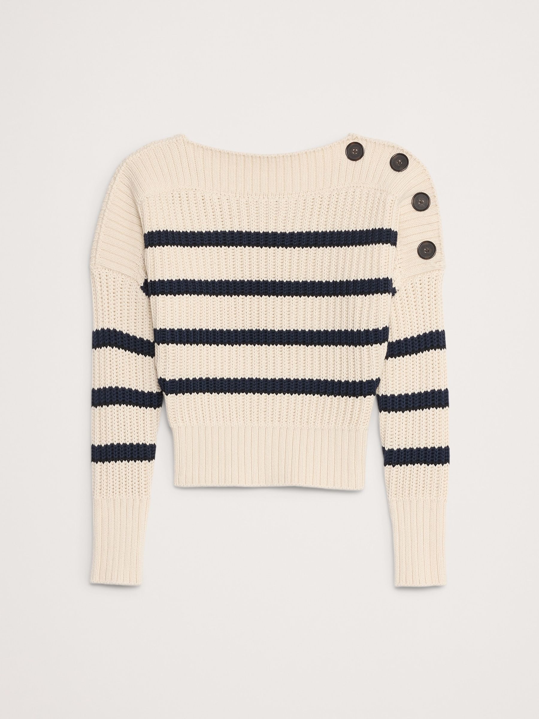 Banana Republic Beige Cotton Button-Shoulder Sweatshirt - Image 4 of 4