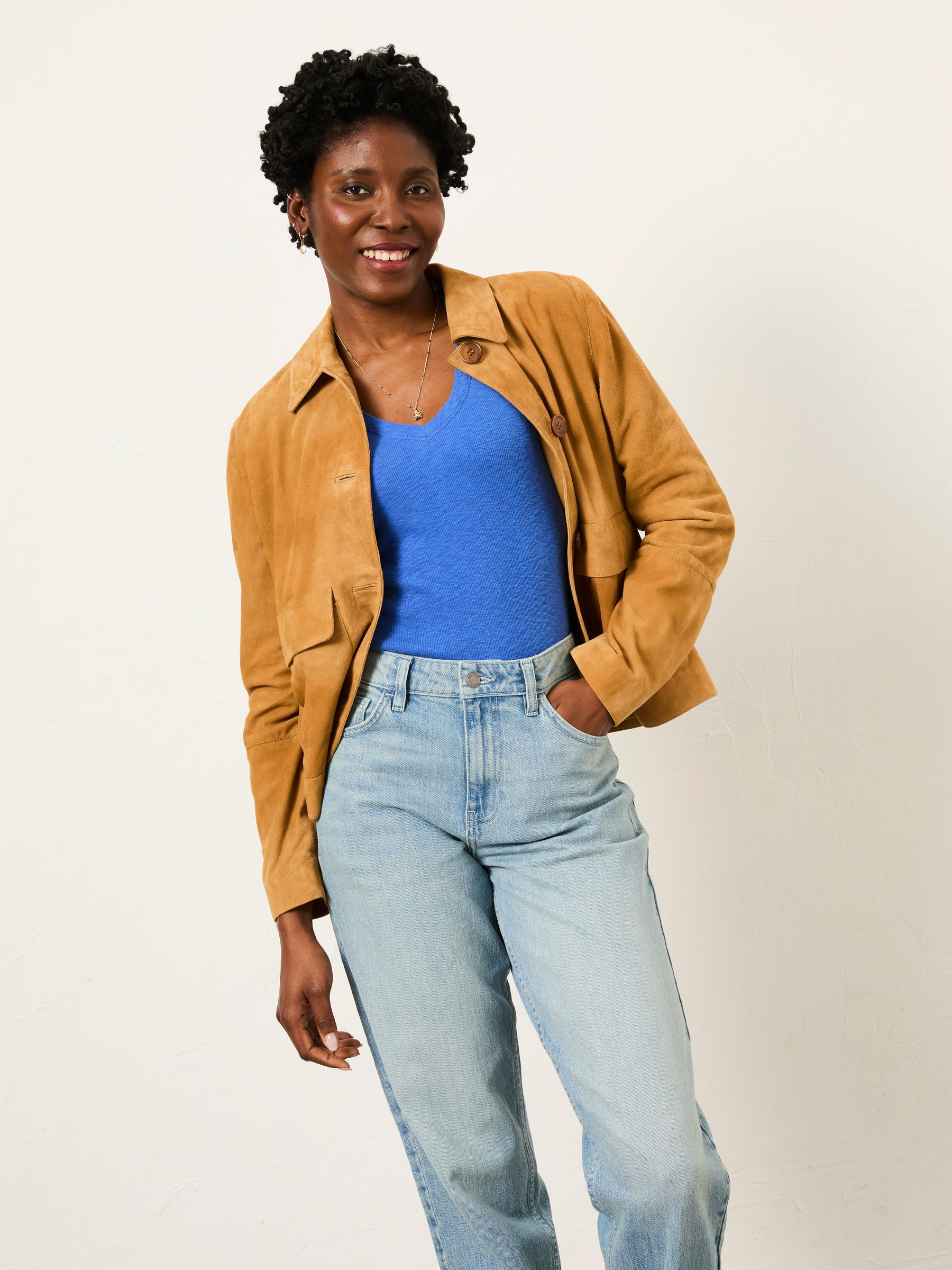 Callie Bright Blue V Neck Top - Image 3 of 6