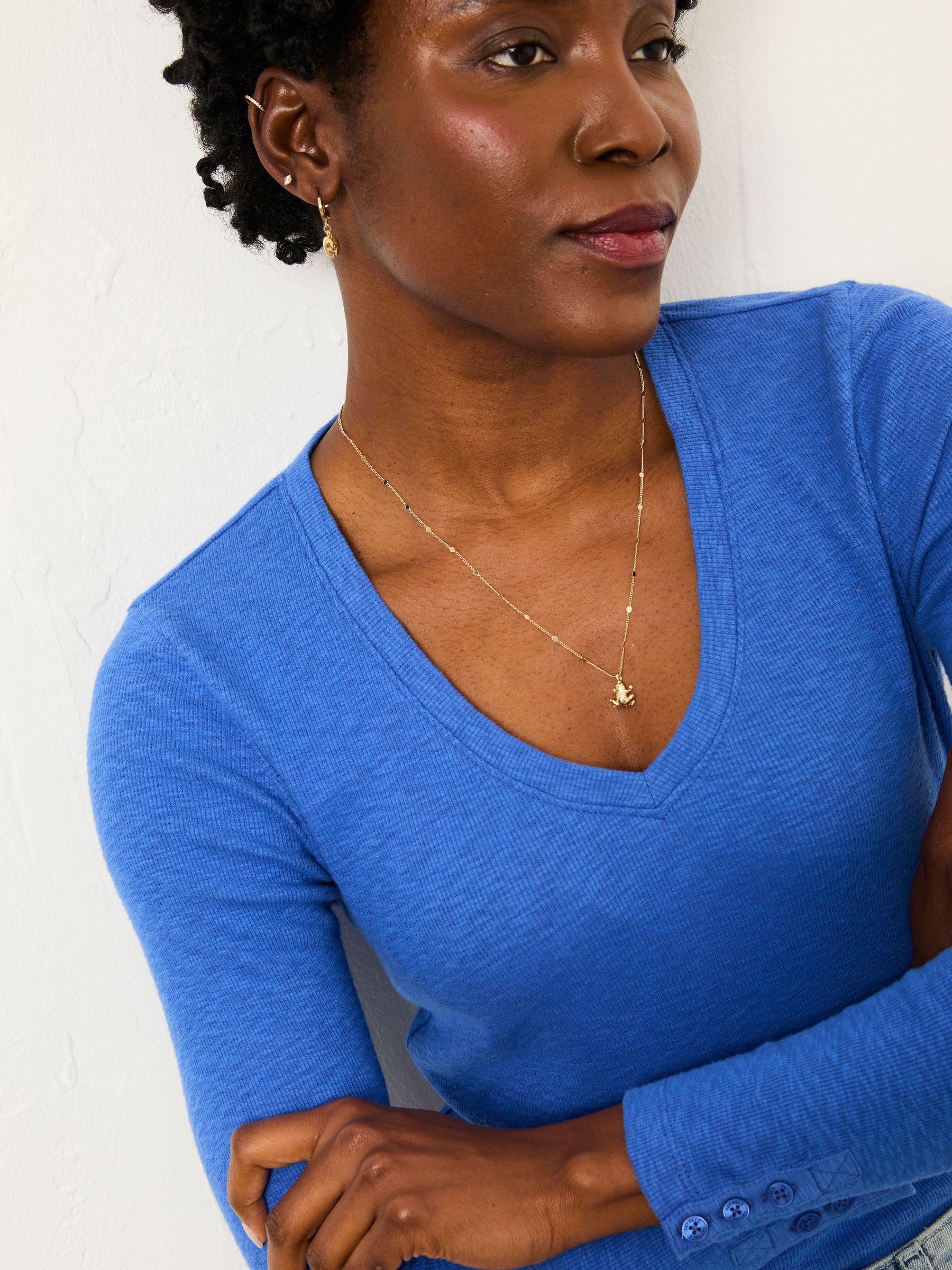 Callie Bright Blue V Neck Top - Image 4 of 6