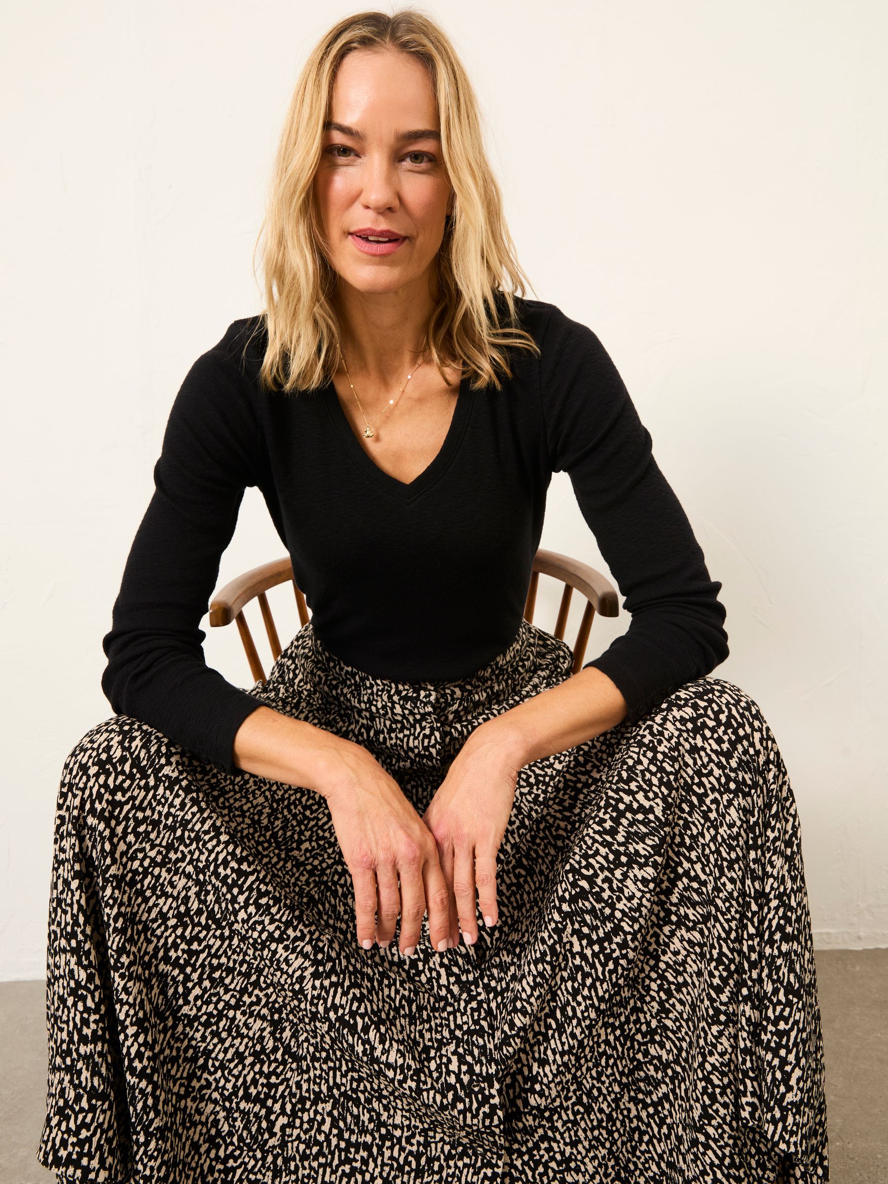 Callie Black V Neck Top - Image 1 of 6