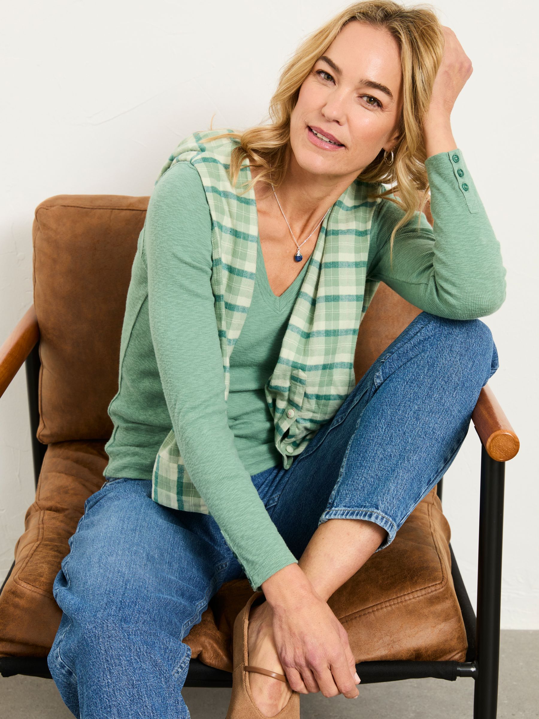 Callie Jade Green V Neck Top - Image 1 of 6