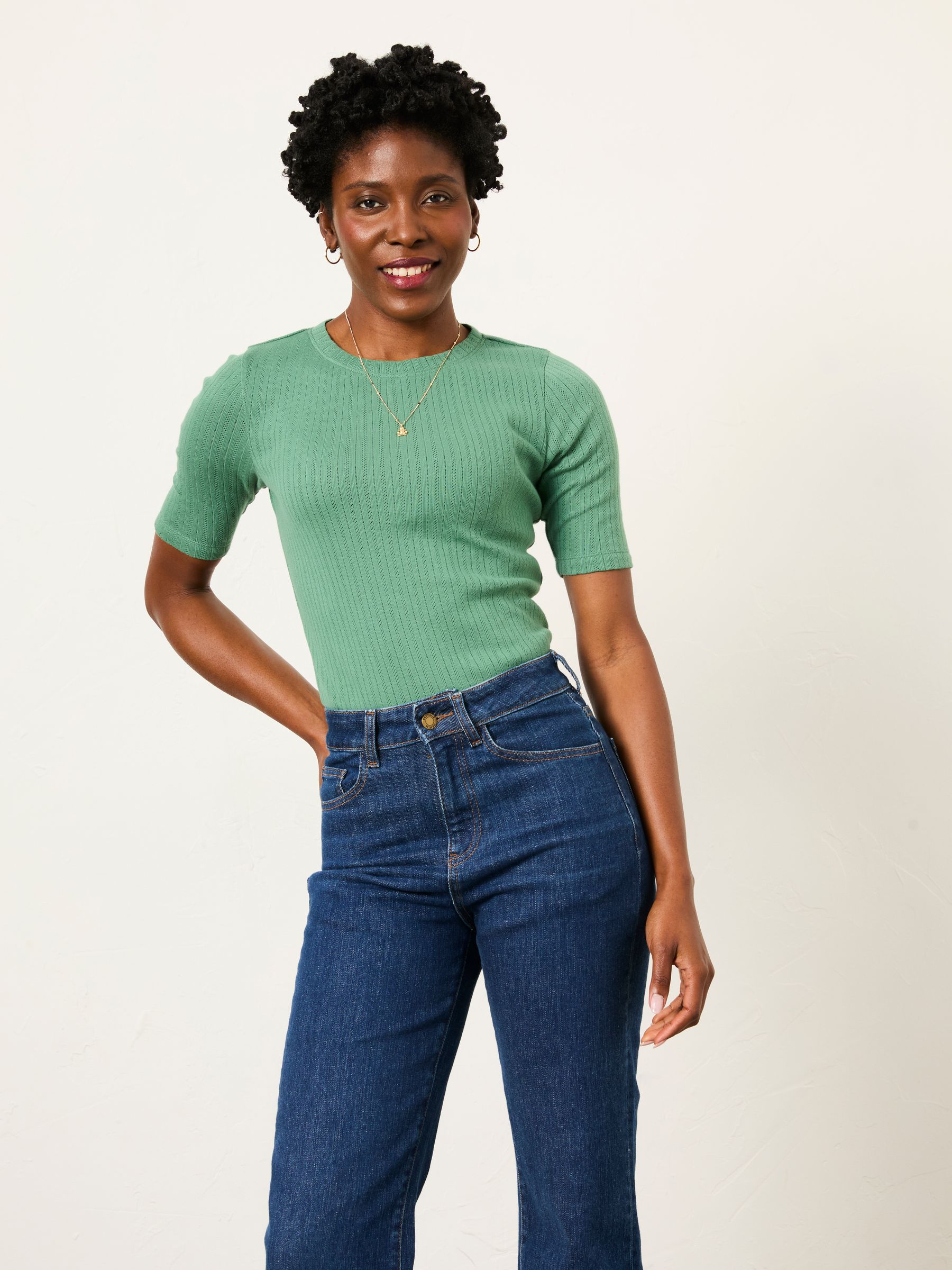 Callie Green Pointelle Top - Image 1 of 5 Callie Green Pointelle Top - Image 1 of 5