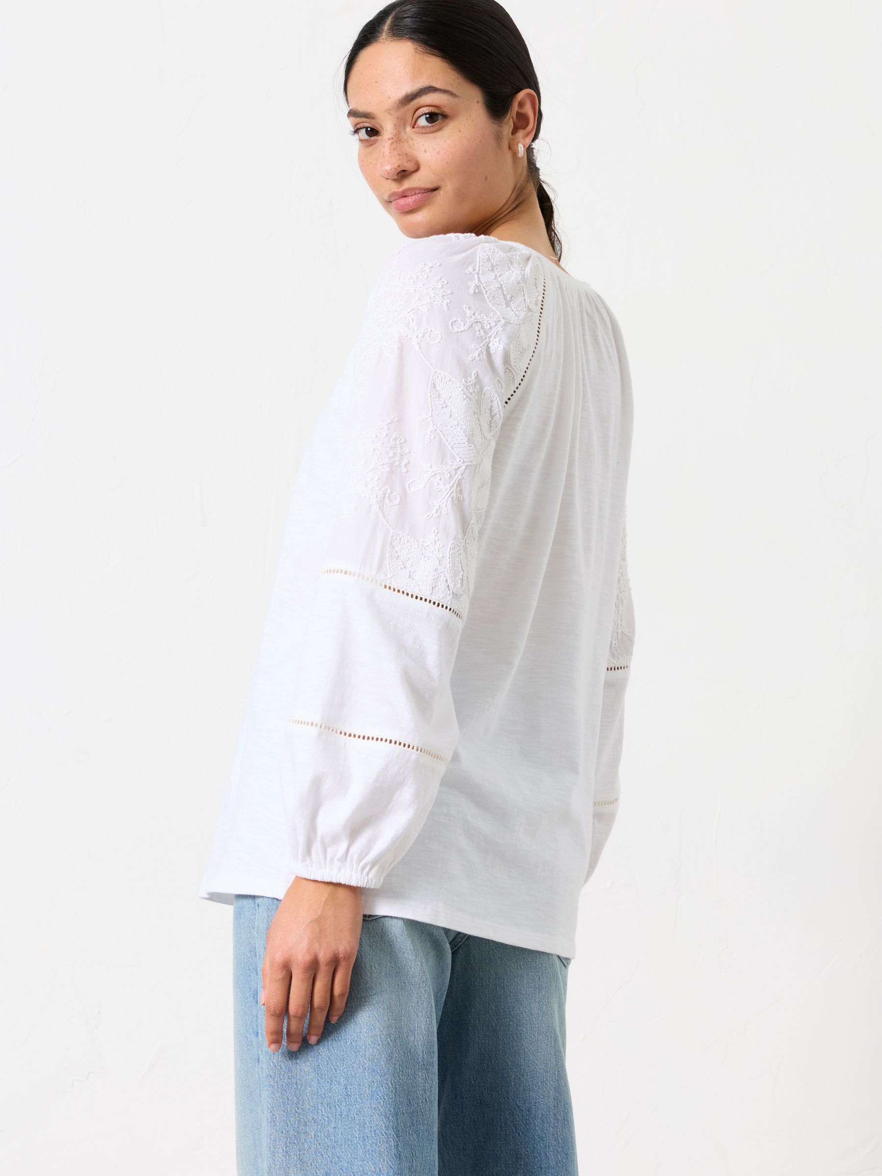 Ally White Embroidered Sleeve Top - Image 2 of 6