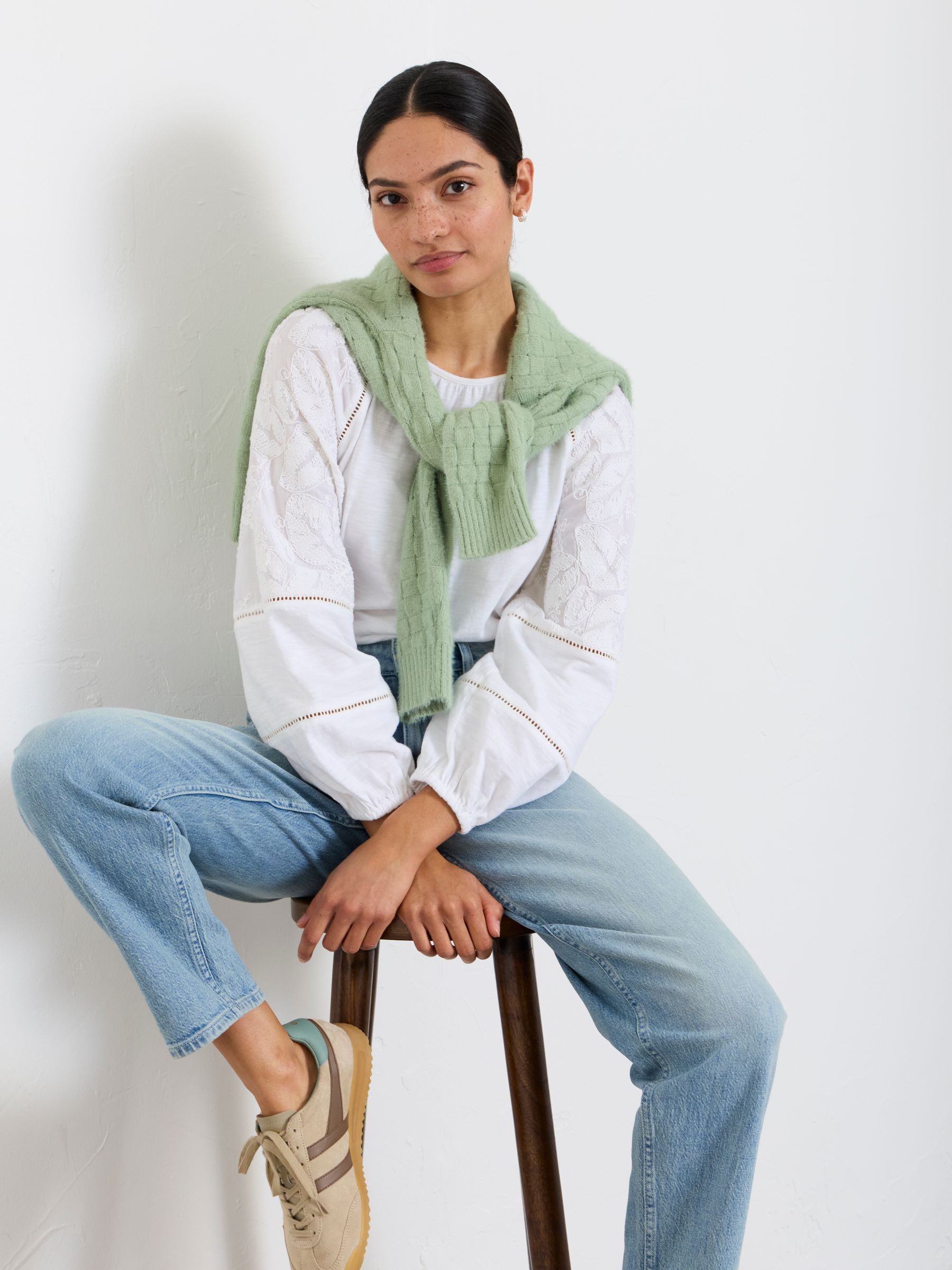 Ally White Embroidered Sleeve Top - Image 5 of 6