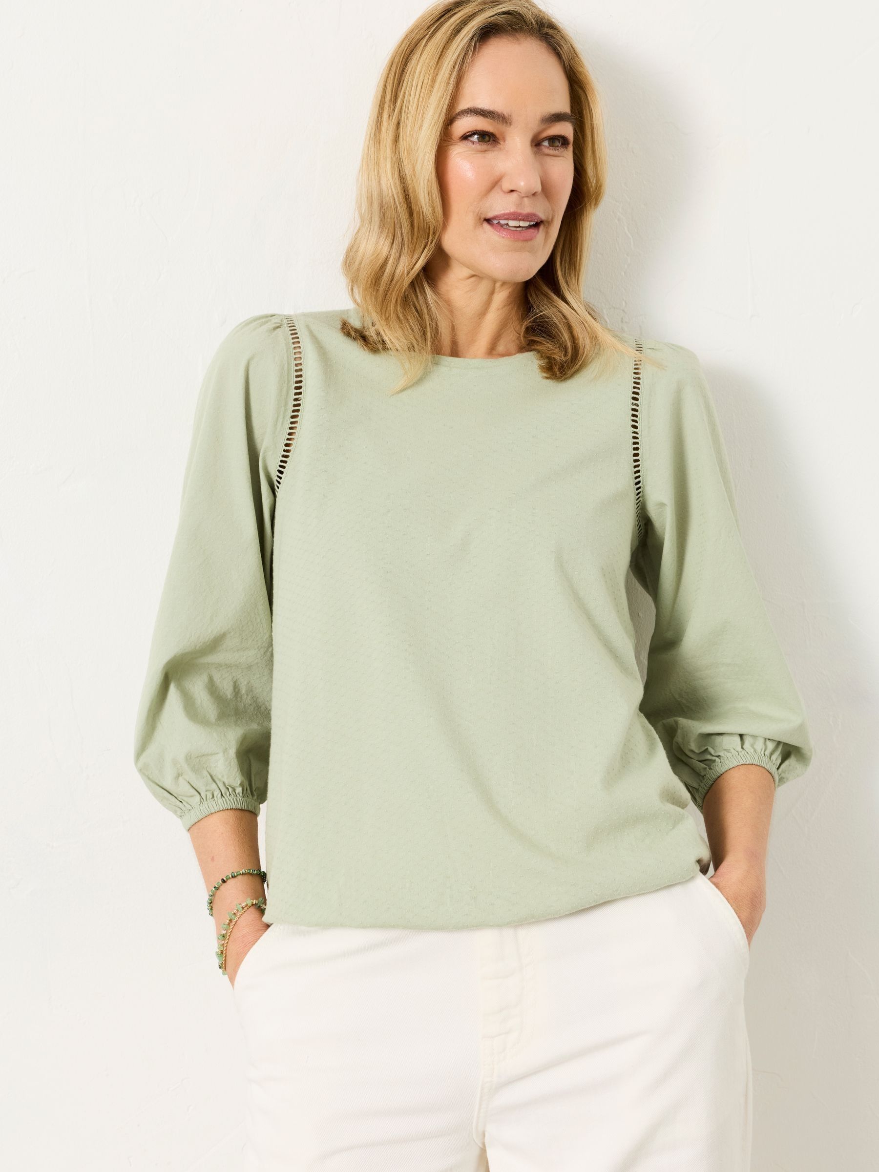Cassie Green Woven Jersey Mix Top - Image 1 of 5