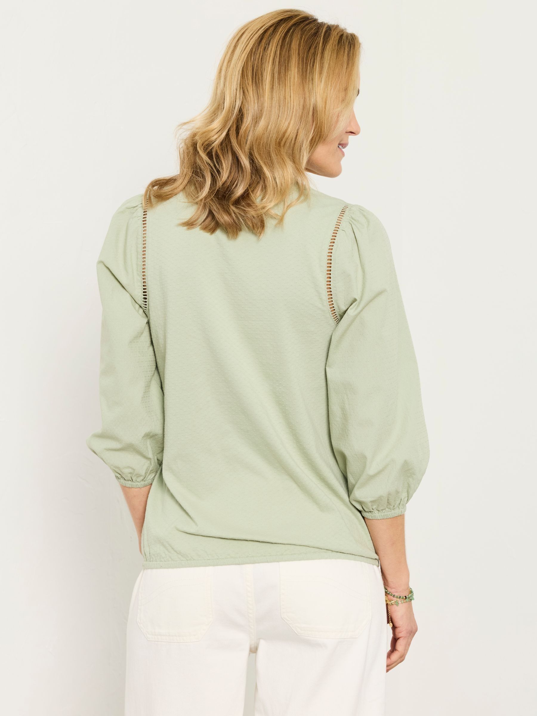 Cassie Green Woven Jersey Mix Top - Image 2 of 5