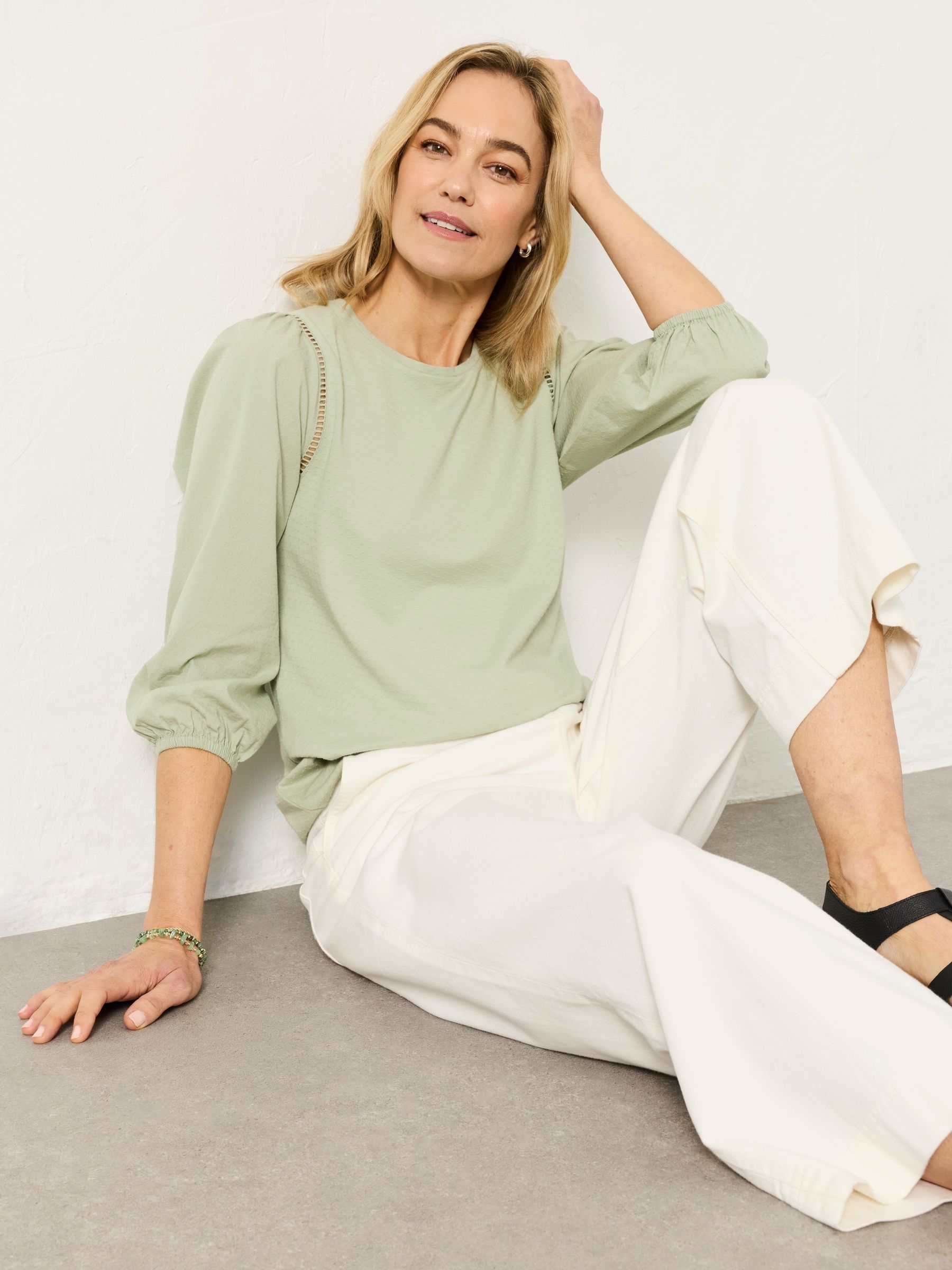 Cassie Green Woven Jersey Mix Top - Image 4 of 5