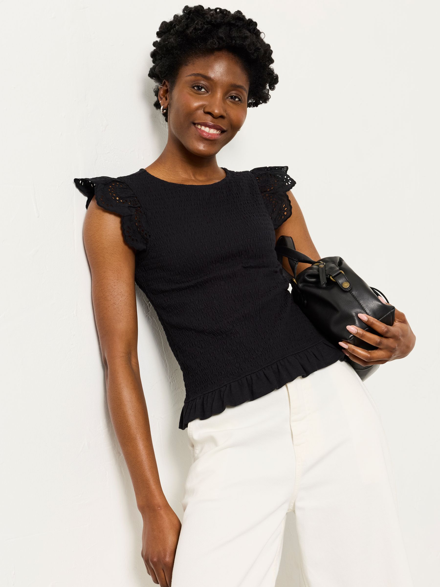 Betty Black Shirred Top - Image 1 of 6