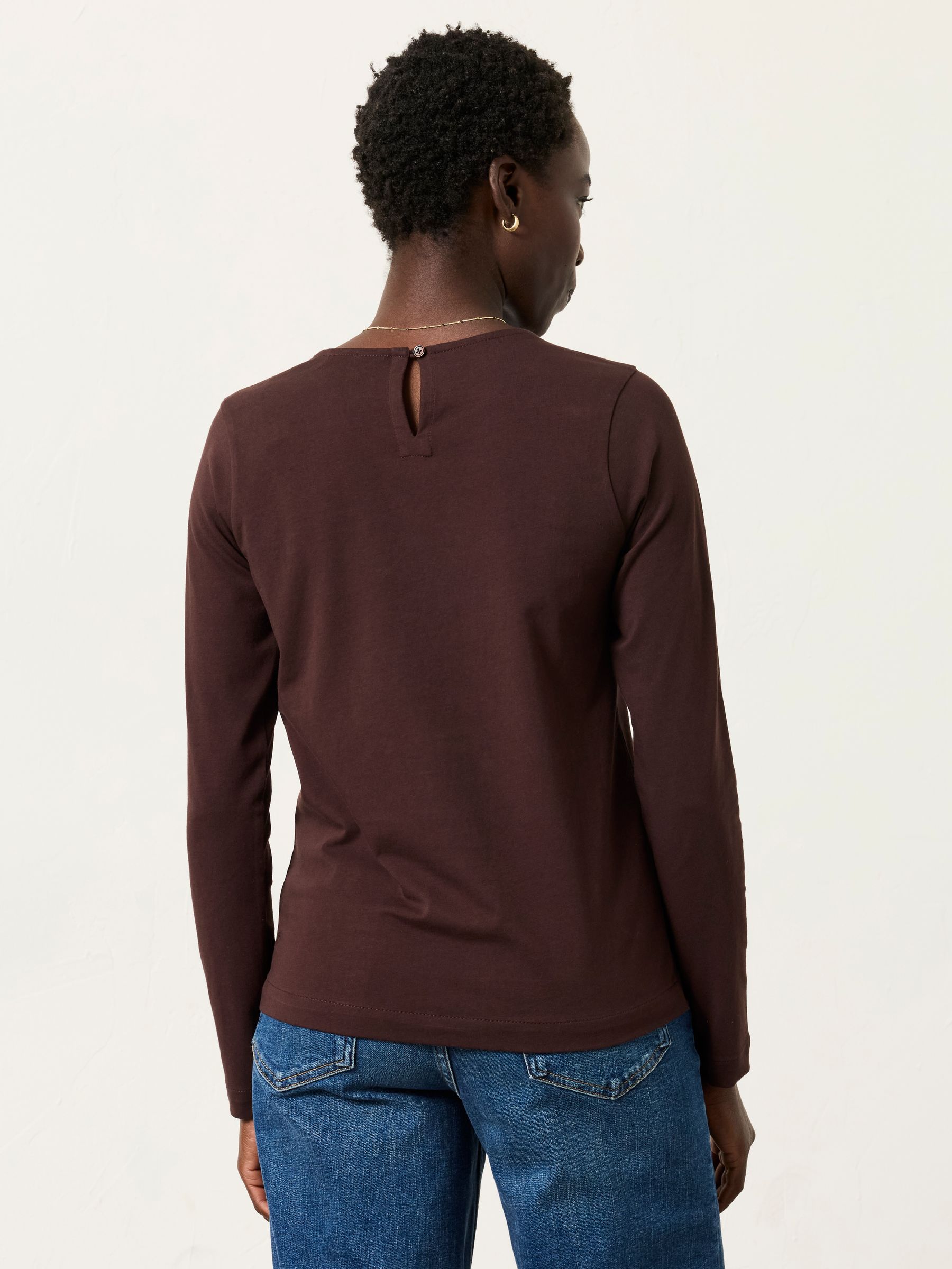 Nell Chocolate Brown Long Sleeve Round Neck Top - Image 2 of 6