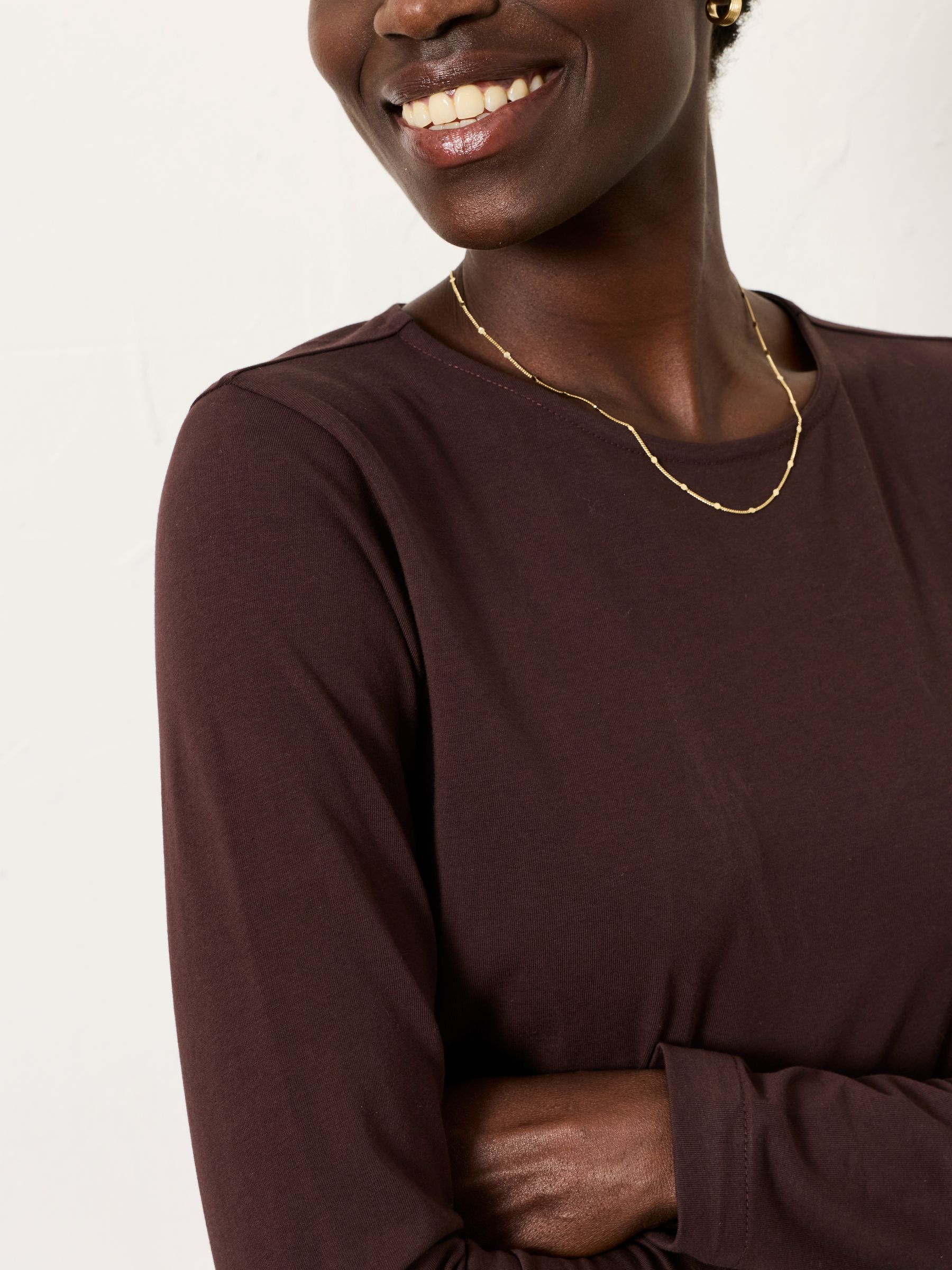 Nell Chocolate Brown Long Sleeve Round Neck Top - Image 4 of 6