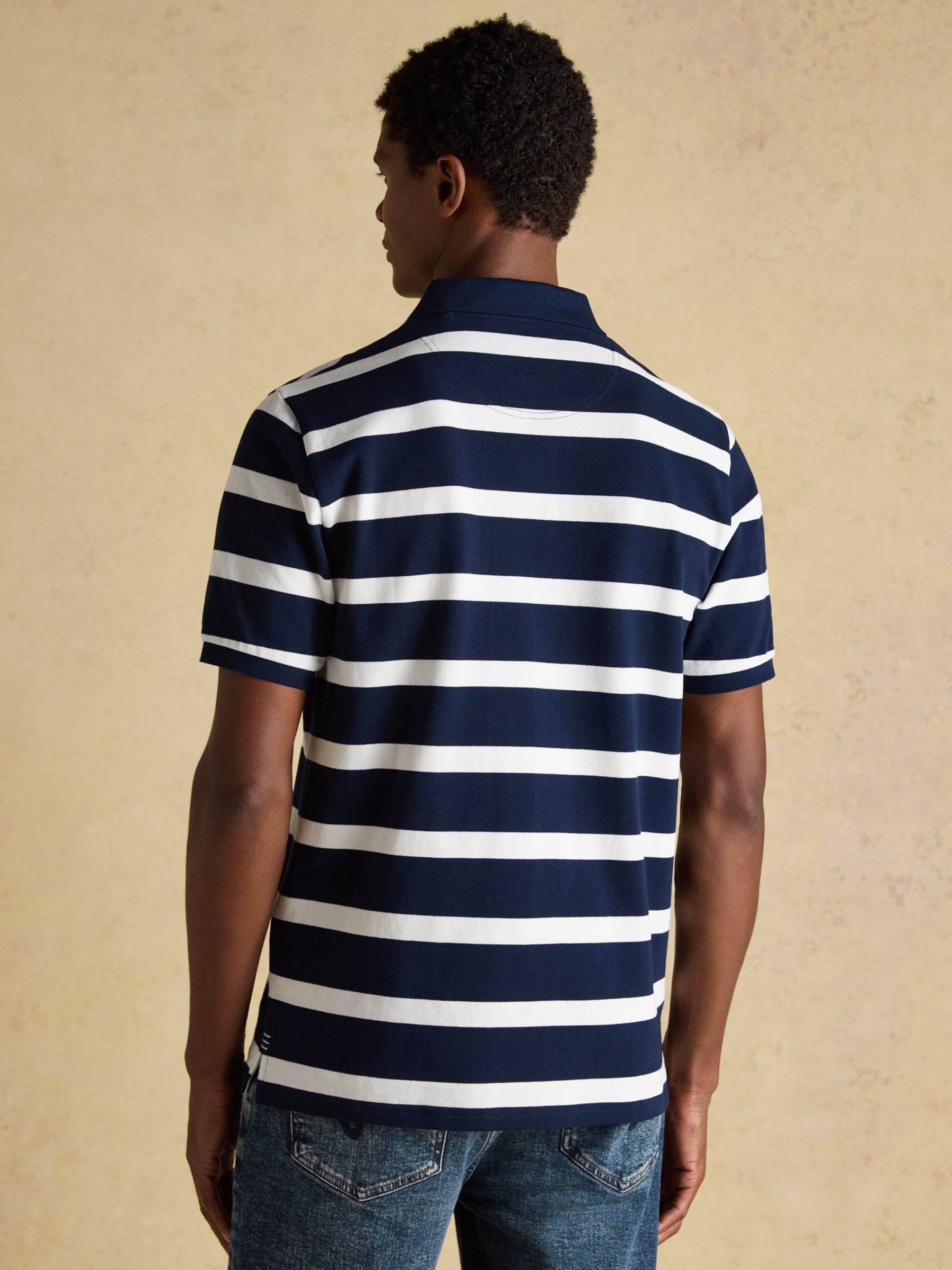 Woody Navy & White Stripe Cotton Pique Polo Shirt - Image 2 of 9 Woody Navy & White Stripe Cotton Pique Polo Shirt - Image 2 of 9
