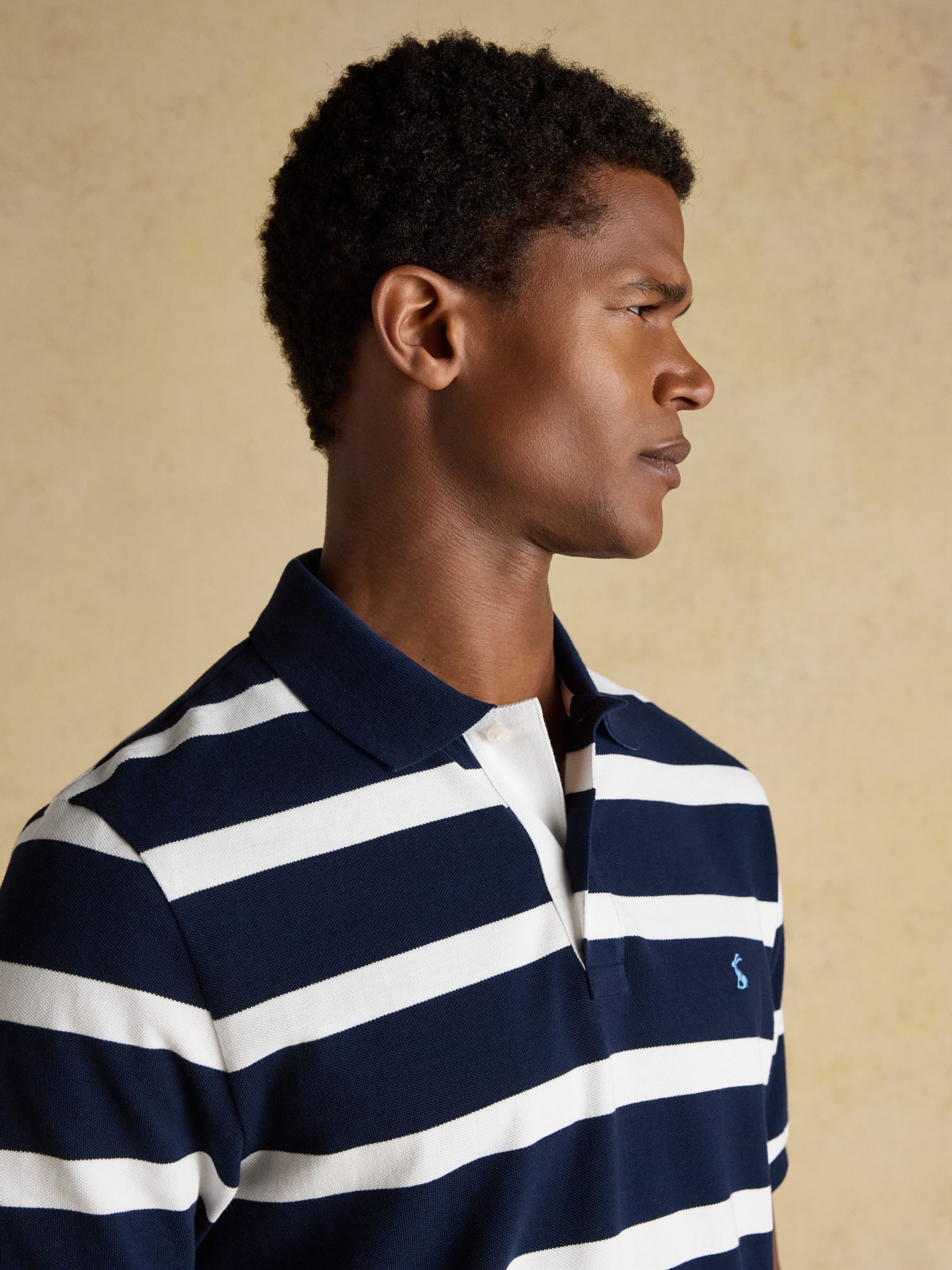 Woody Navy & White Stripe Cotton Pique Polo Shirt - Image 3 of 9