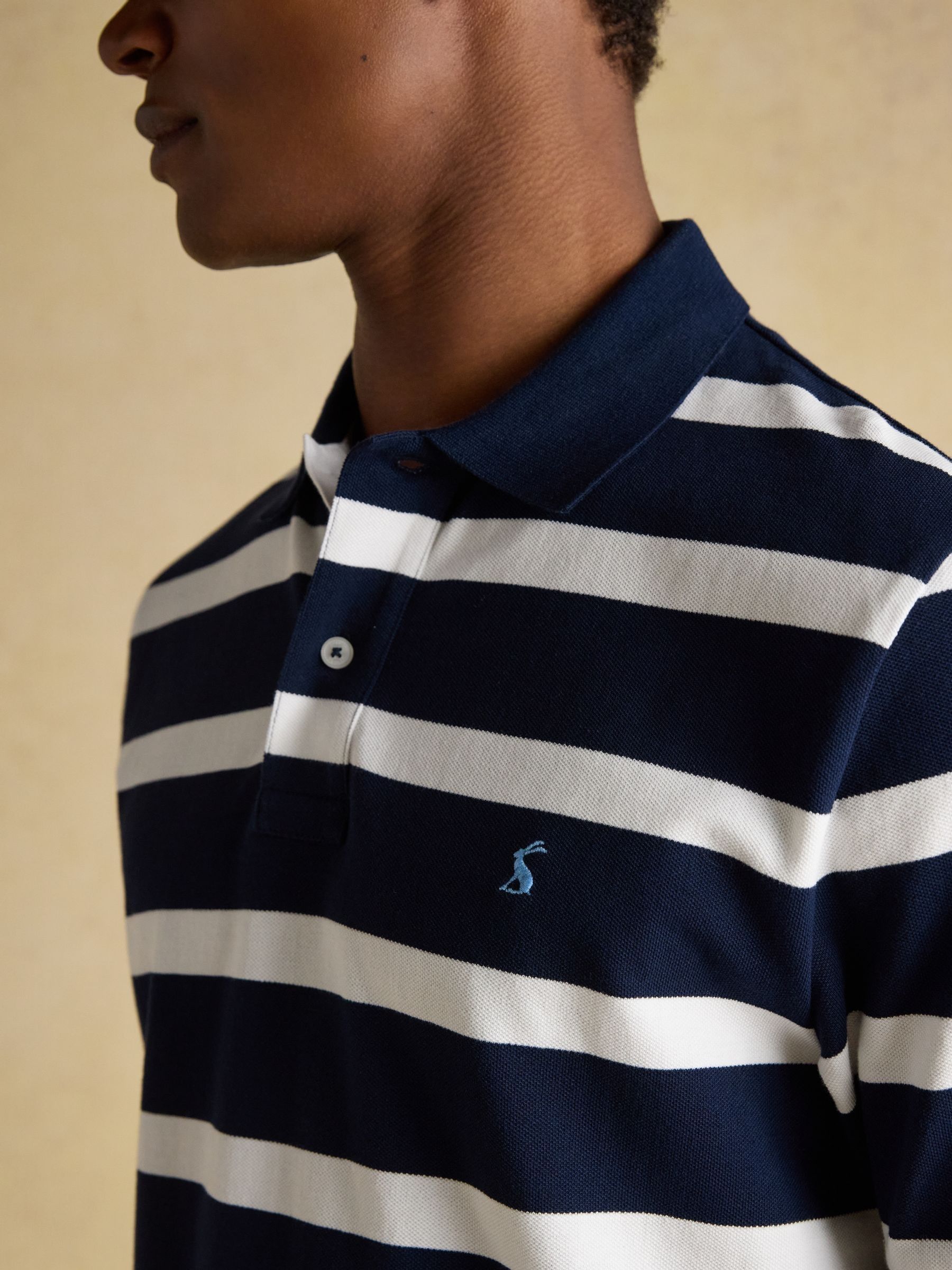 Woody Navy & White Stripe Cotton Pique Polo Shirt - Image 4 of 9